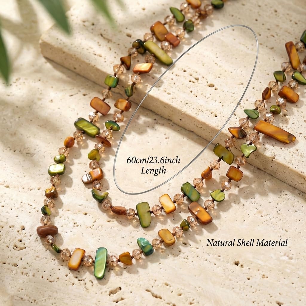 Gmai Colorful Bead Long Necklace for Women Boho Handmade Irregular Natural Shell jade Glass Beads Vintage Chunky Layered Sweater Chain Accessory Statement Jewelry - Image 5