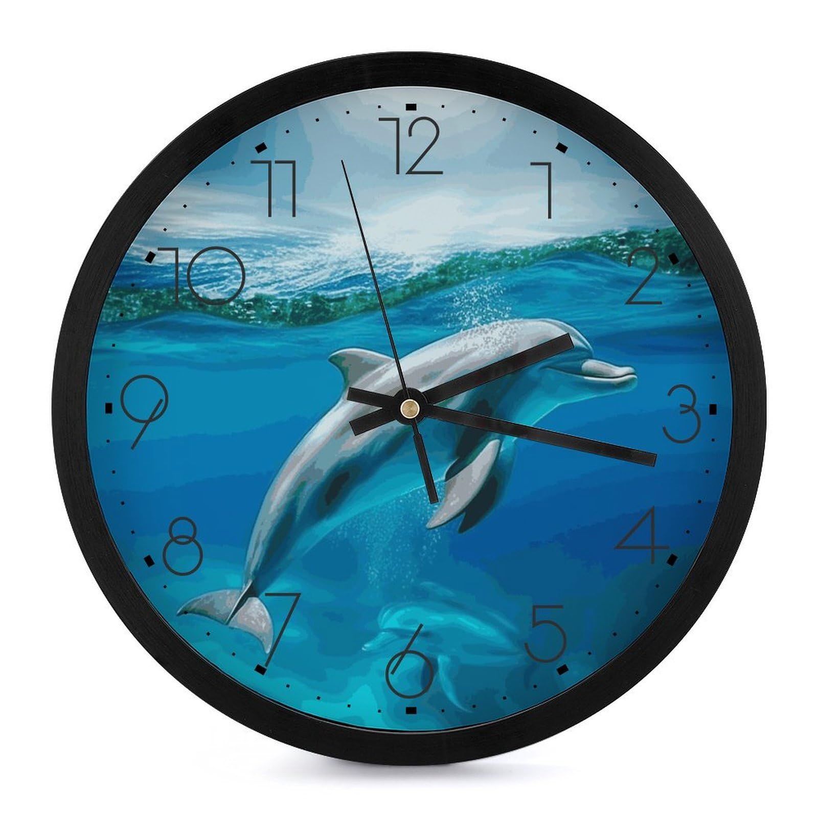Horloge murale dauphin ronde silencieuse à piles résolvant les bruits de nuit
