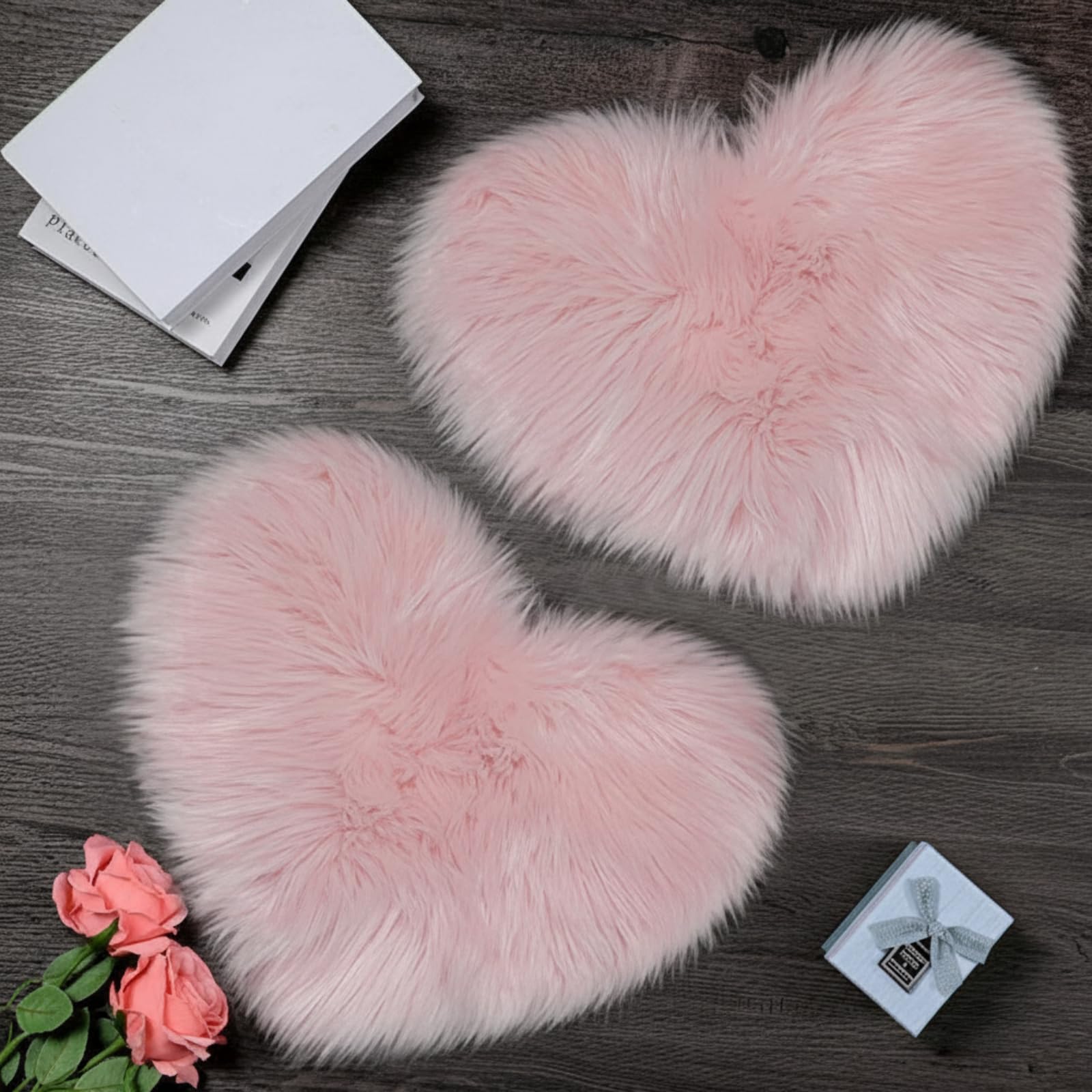 Tapis moelleux pour sol froid lot de 2 tapis fausse peau de mouton coeur rose anti-glisse