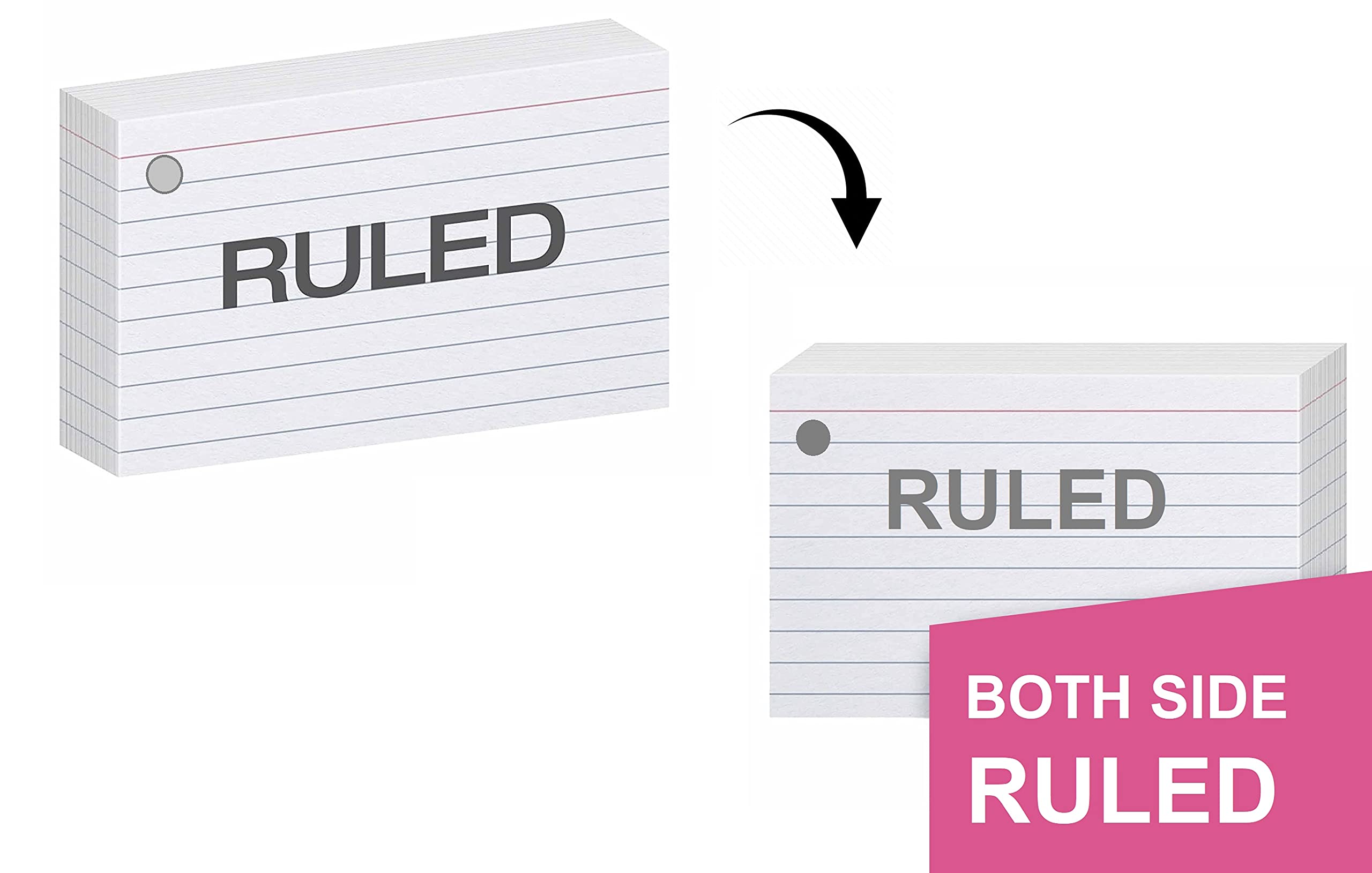 Double Side ruled Index Flash Cards - 3x5 inch, White, 200 GSM - with Free Binder Rings for Short Notes, cue Cards, Cheat Sheets, exam, Interview Preparation (100 Sheets - 3x5 inch Both Side ruled) 1