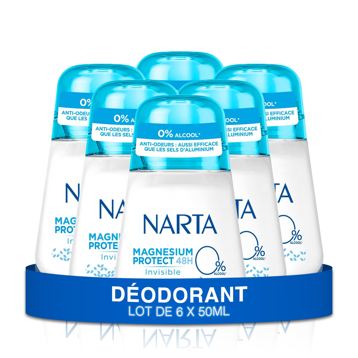 Narta - Deodorante da donna a sfera - Magnesio Protect 48h invisibile senza alcool - confezione da 6 x 50 ml