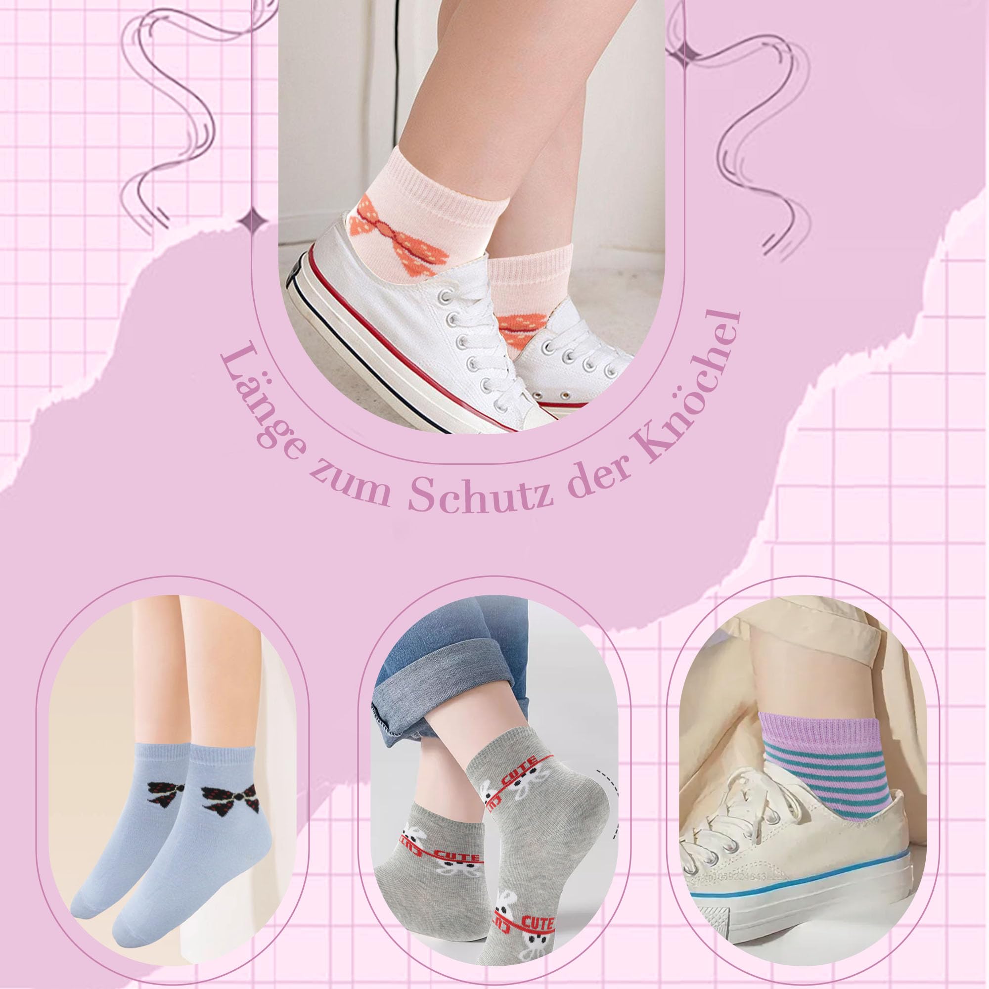 Chaussettes Enfants Filles Garçons en Coton Douces Cheville Coloré Sport