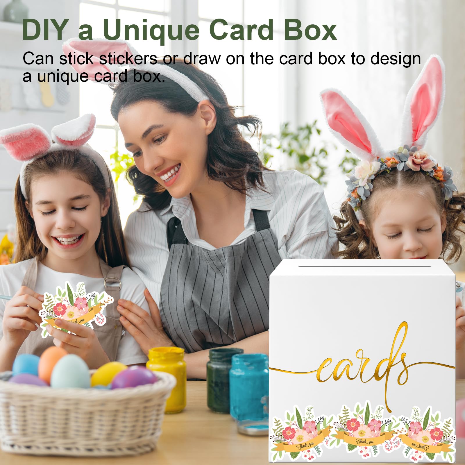 White Card Box with Gold Foil Design, Paperboard 8.7" Card Box for Birthday Wedding Party Graduation Retirement Anniversary Valentine's Day & Baby Showers, Raffle or Money Box