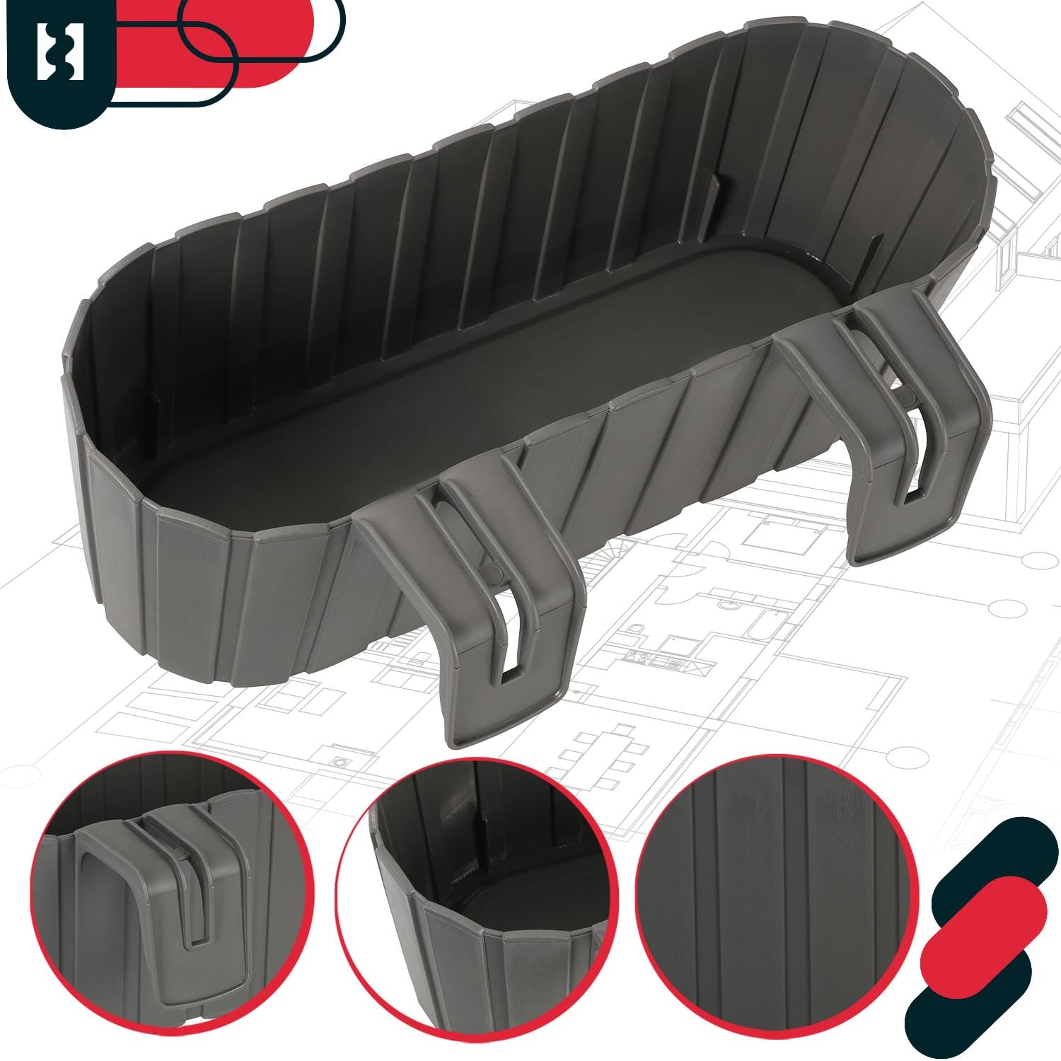 KOTARBAU® Lot de 6 Jardinière Extérieur - Pot de Fleur - PVC - 40 x 15 x 15 cm - Gris - Jardinière Balcon - Rectangulaire - Légère - avec Support pour Balconnière - Décorative