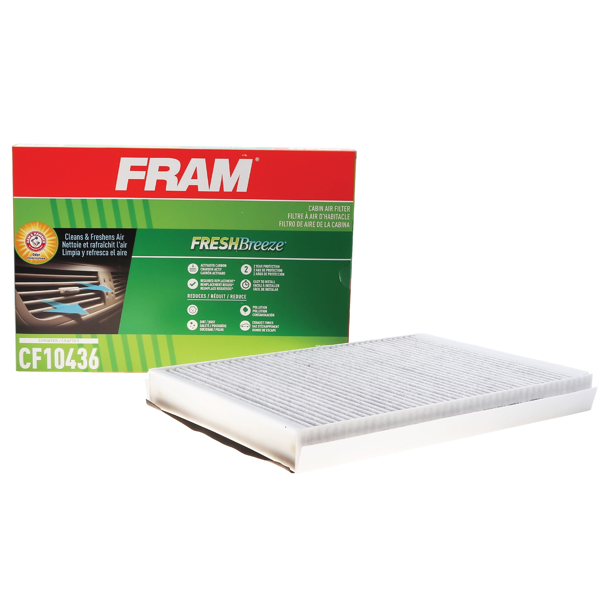 FRAM Fresh Breeze Innenraumfilter mit Arm & Hammer Backpulver CF10436 für Dodge/Mercedes Fahrzeuge