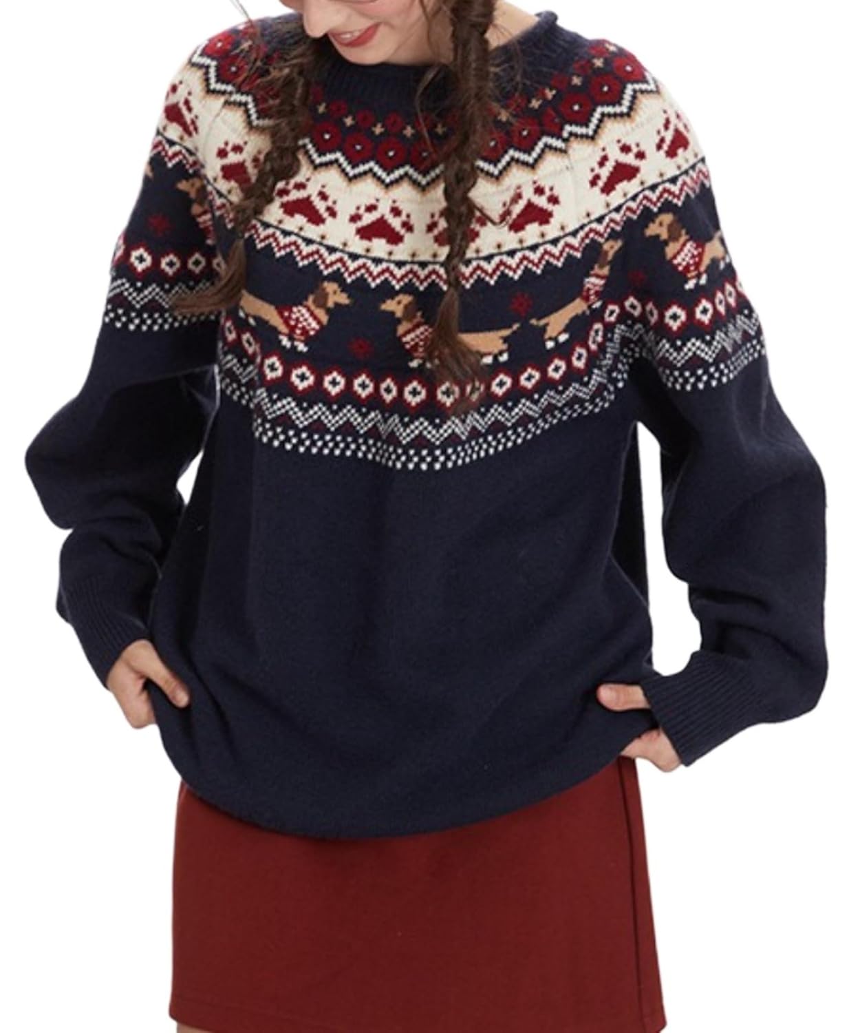 Womens Oversized Fair Isle Sweater Vintage Christmas Pullover Knit Grandpa Top Cute Winter Warm Cozy Fashion 2026