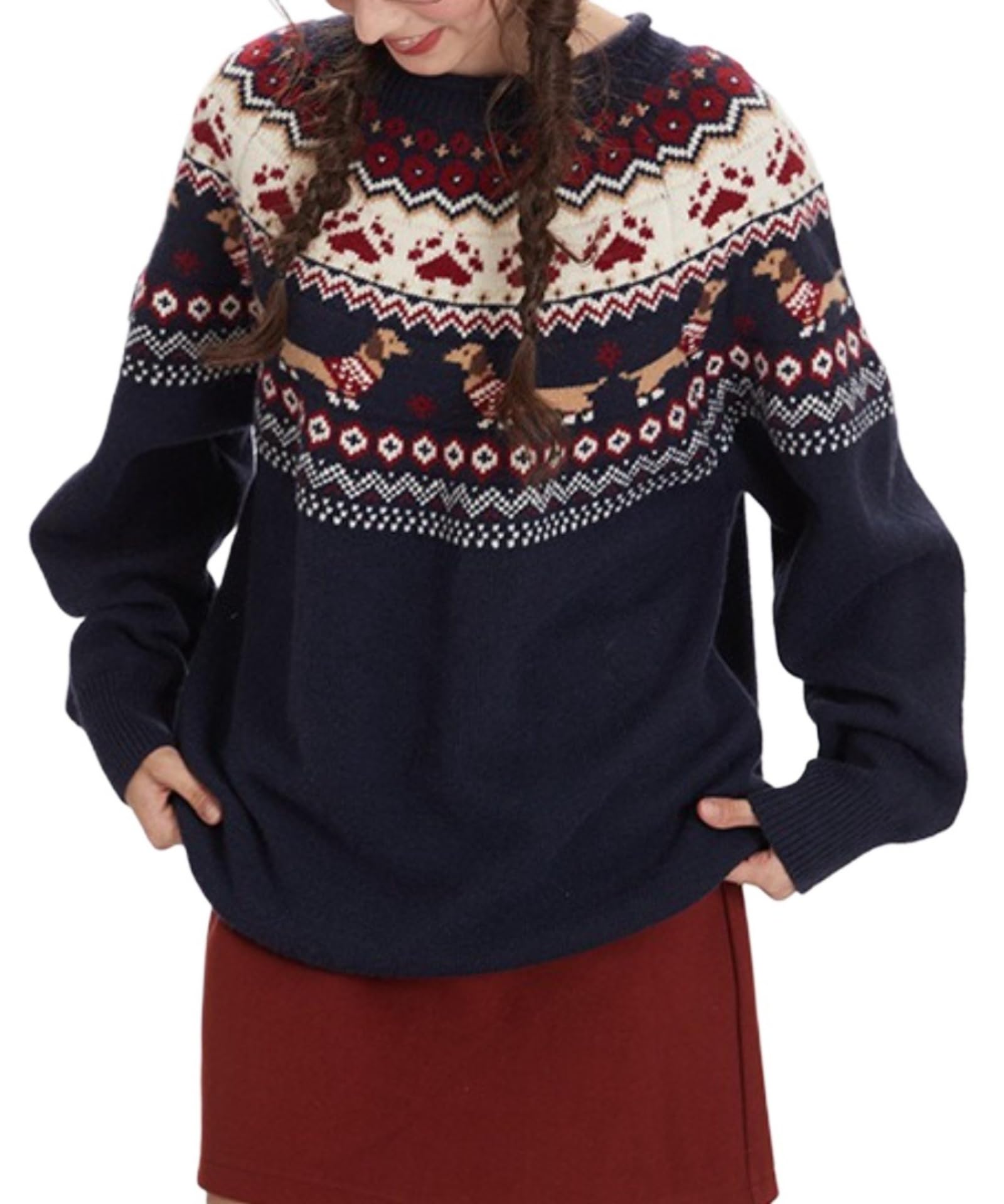 Womens Oversized Fair Isle Sweater Vintage Christmas Pullover Knit Grandpa Top Cute Winter Warm Cozy Fashion 2026