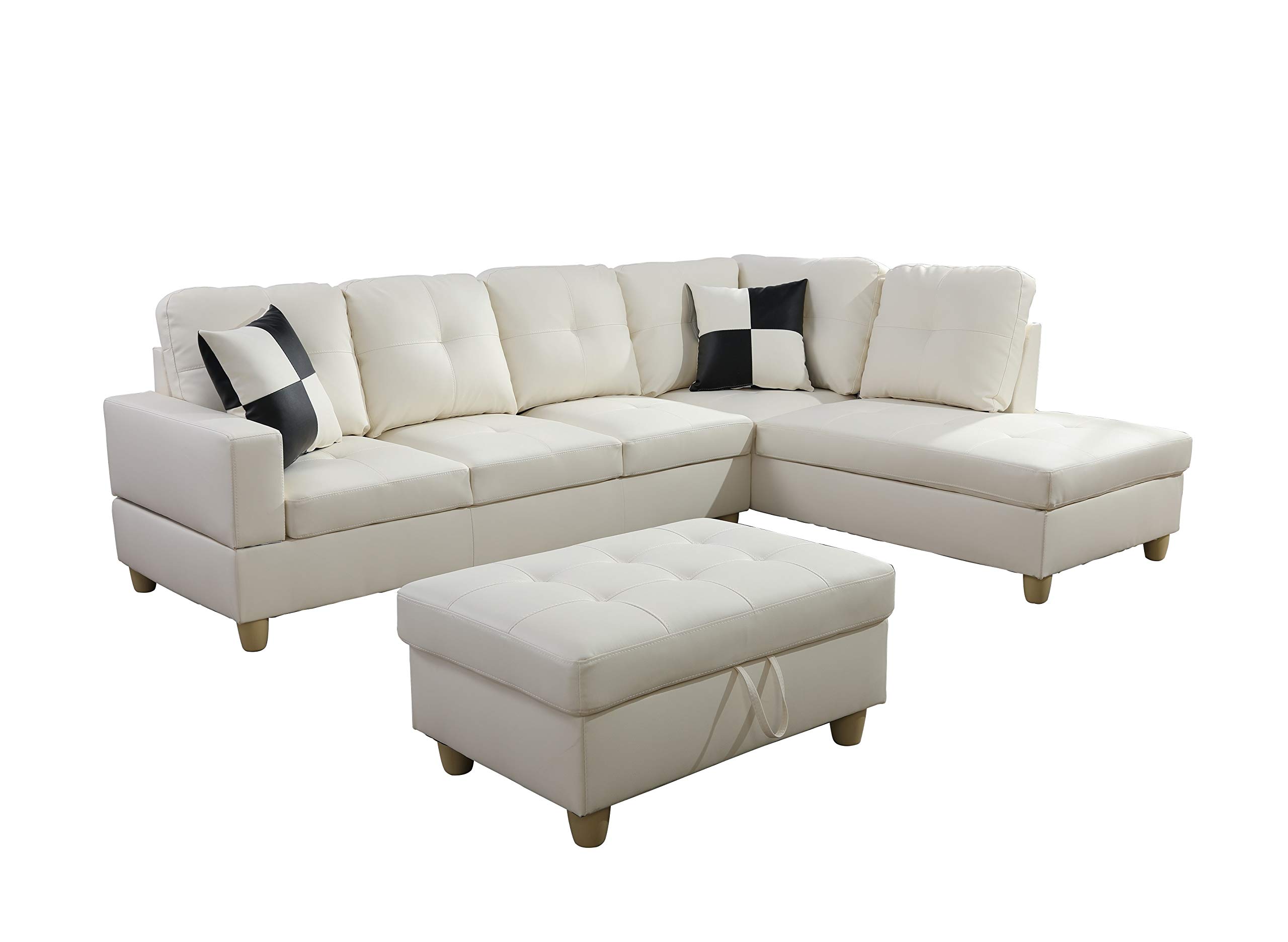Amazon.com: Golden Coast Furniture Sectional Sofa Set, L Shape Couch,  Living Room Sofa Set, Leather Sectional Sofa with Storage Ottoman & Toss  Pillows (Right Hand Facing, Cream White), 103.5''x74.5''x35'' : Home &