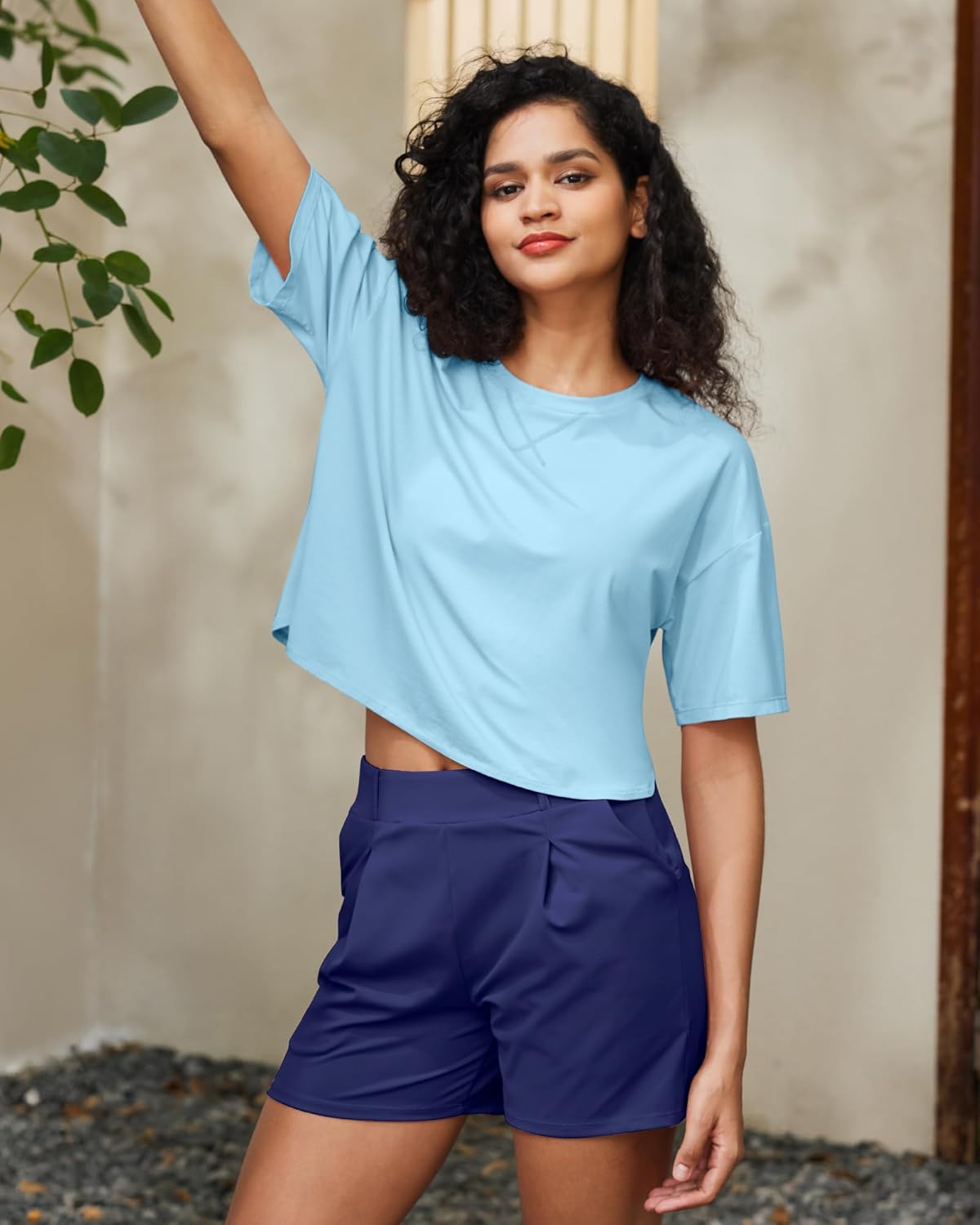 G4Free Short Sleeve Crop Workout Tops for Women Loose Fit Cotton Basic T-Shirts - Image 3