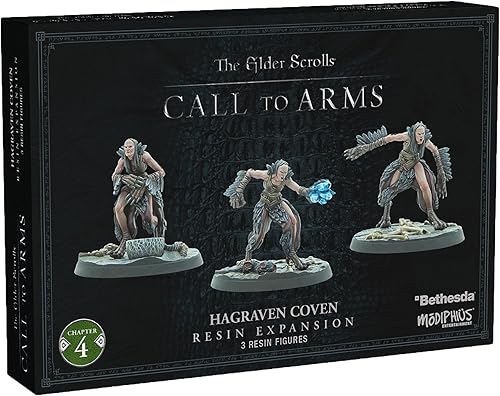 Modiphius Entertainment The Elder Scrolls Call to Arms Hagraven Coven - 3 figuras, 1.260 in de resina sin pintar RPG Miniaturas, Bases escénicas,