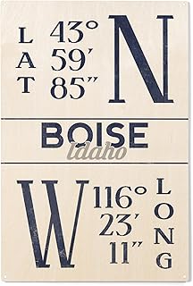 Lantern Press 10x15 Inch Wood Sign, Ready to Hang Wall Decor, Boise, Idaho, Latitude and Longitude (Blue)