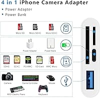 Vista 2 de Lector de tarjetas SD para iPhone Lightning a 4 en 1 Adaptador de cámara USB compatible hembra OTG Micro SD TF lector de tarjetas de memoria