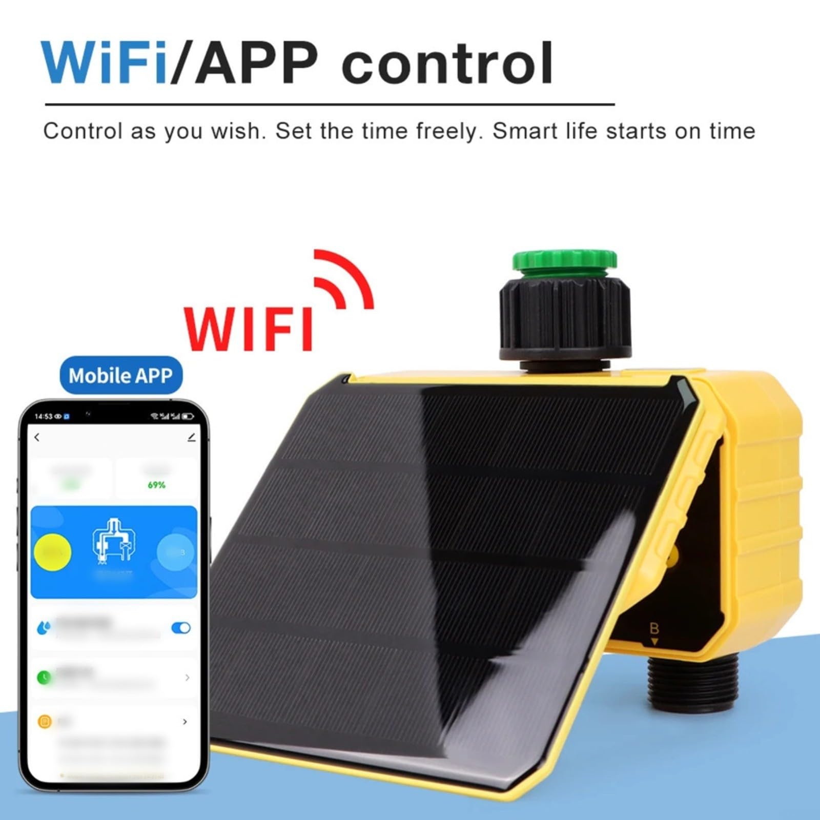 Timer di irrigazione intelligente a energia solare WiFi con controllo tramite app, sistema di irrigazione automatico per giardino prato esterno (1 presa)