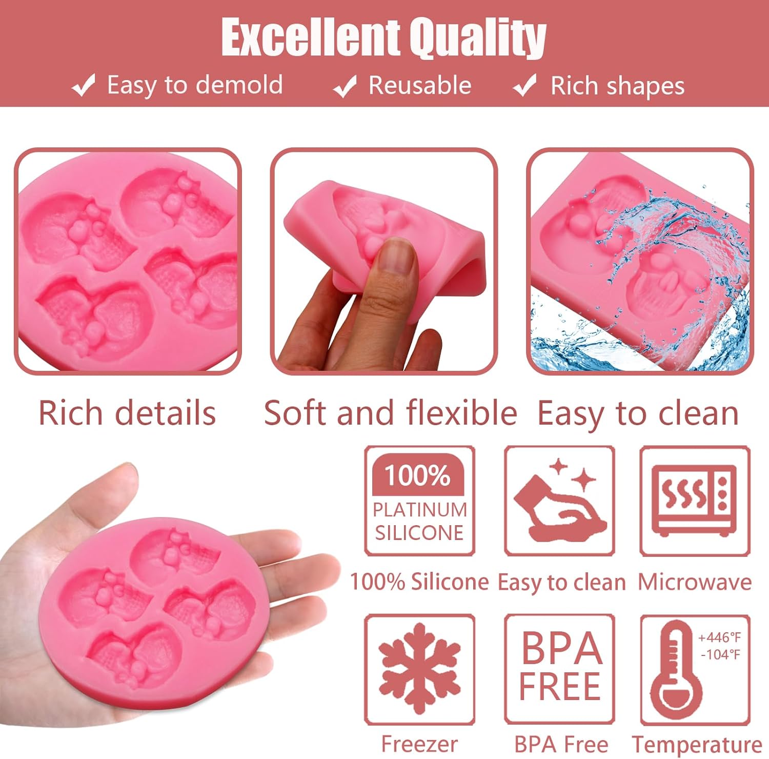 3D Skeleton Skull Halloween Silicone Fondant Molds 3 Pcs, Halloween Party Chocolate Candy Clay Moulds for for Cake Decoration Sugar Cupcake Topper Cake Pop Popsicle Polymer Clay Crafts - Image 3