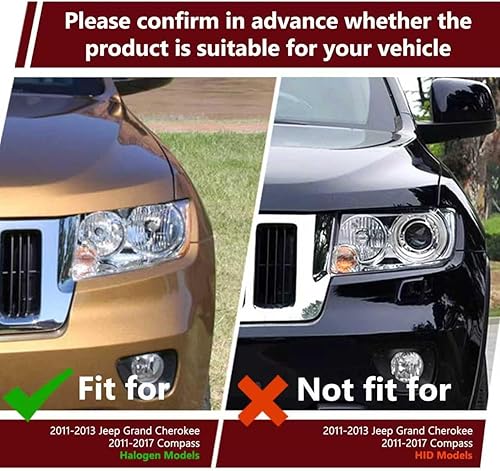 Miniatura 4 de JSBOYAT No apto para faros delanteros halógenos Cherokee, repuesto para Jeep Grand Cherokee 11-13 11-17 Jeep Compass OE faros delanteros izquierdo
