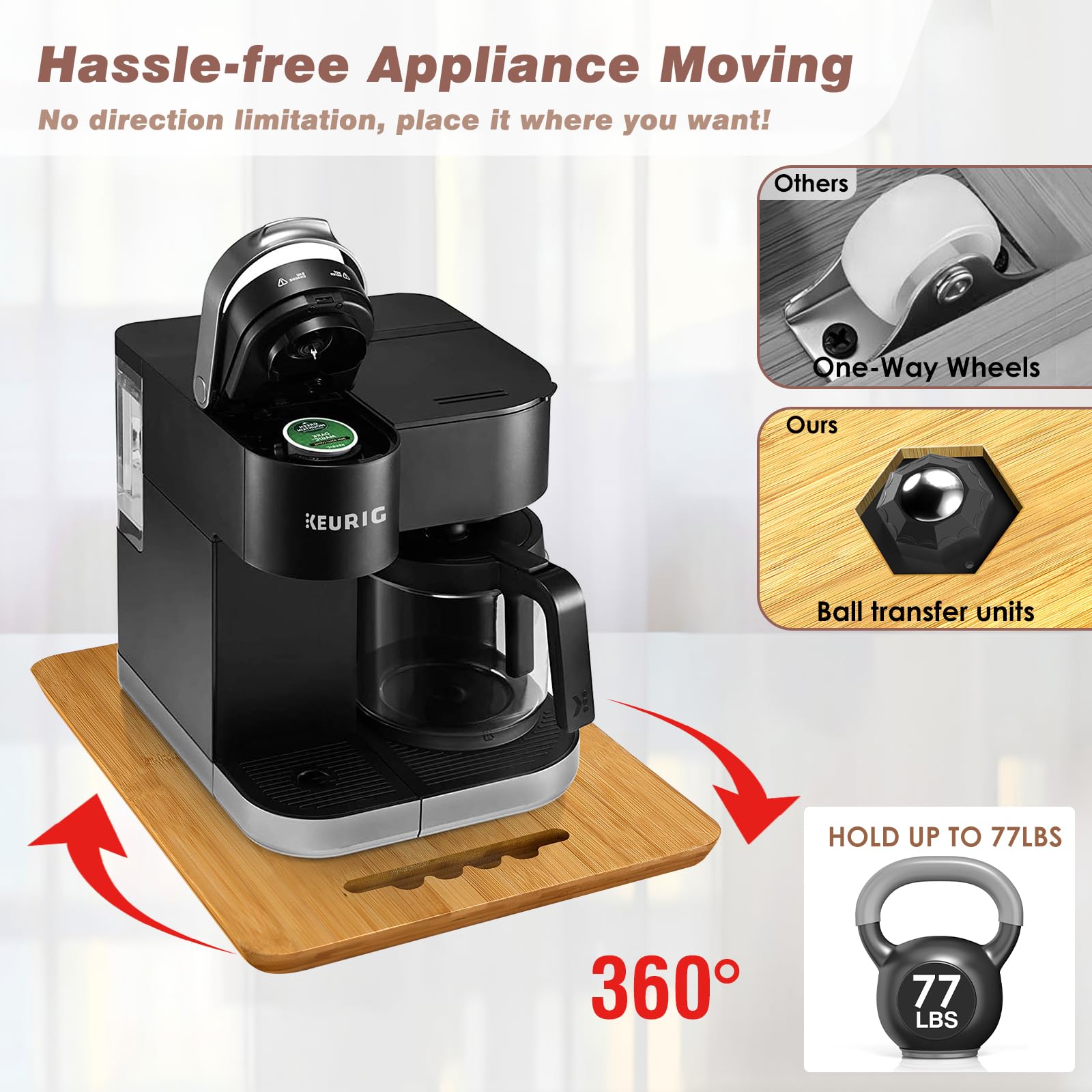 Kssiaz Coulissant pour Machine de Cuisine, Plateau Coulissant pour Appareils de Cuisine Rotation à 360 Degrés, Support Electromenager Cuisine pour Cafetière, Friteuse, Machine à Pain - 9,5 W x 14 D