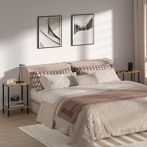 Miniatura 5 de Mesa auxiliar, mesa auxiliar pequeña, mesita de noche de 2 niveles con estante de almacenamiento, mesa de noche para sofá para espacios pequeños en