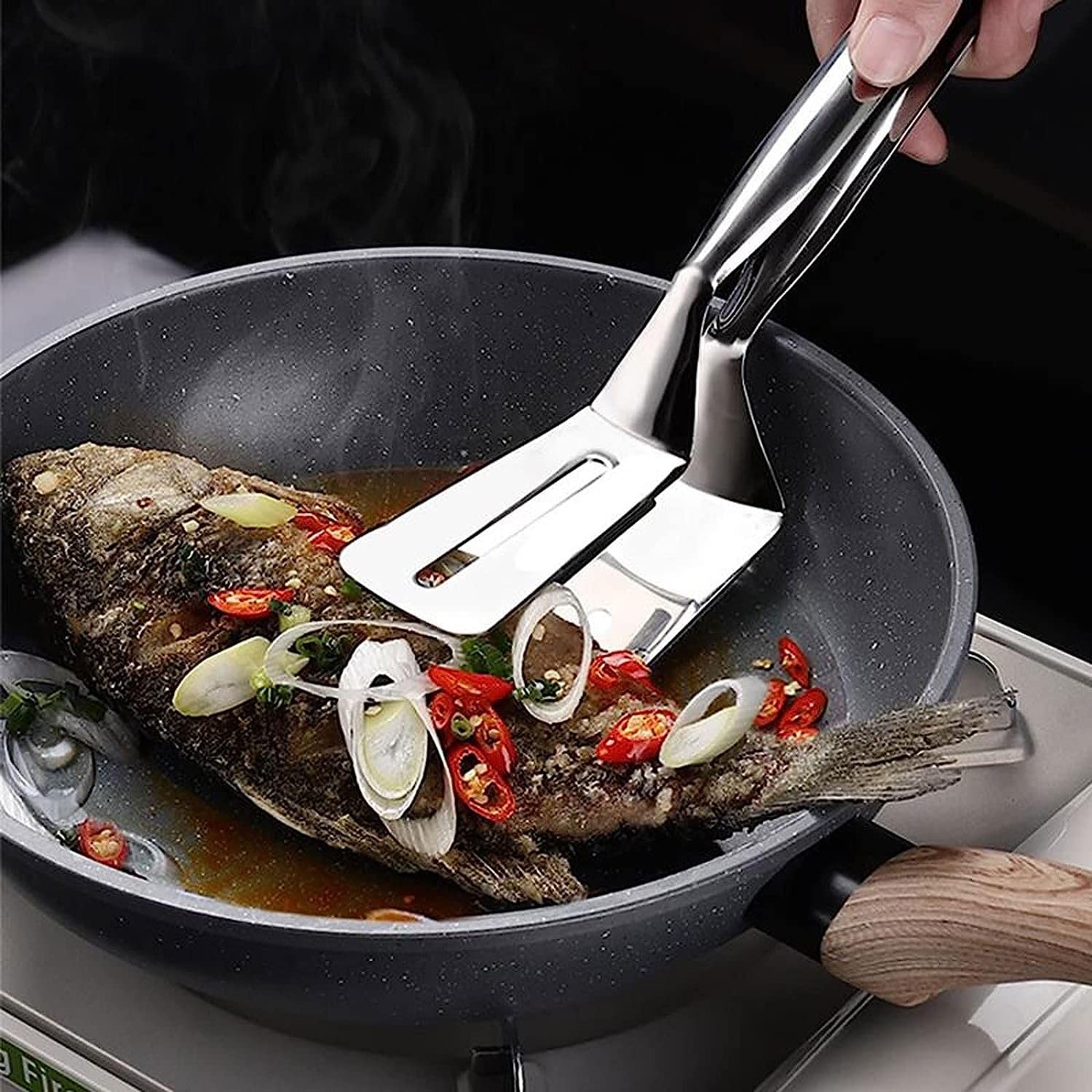 ACiyD Pinza de Pala para freír de Acero Inoxidable de Grado alimenticio, Pinza Multifuncional para Carne, Barbacoa, freír Pescado, espátula, Pinzas para Pan, 1 ud.