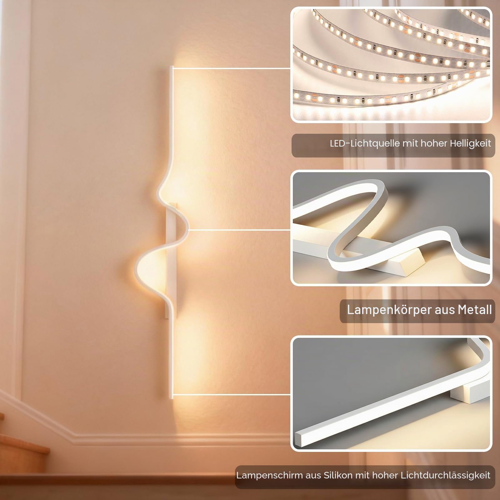 LED Wandlampe innen 13W 2000LM Wandleuchte Dimmbare 80CM Longue | Wandbeleuchtung mit Fernbedienung,10%-100%,3000K-6000K, für Schlafzimmer Korridor Wohnzimmer Treppe Kinderzimmer Büro Küche