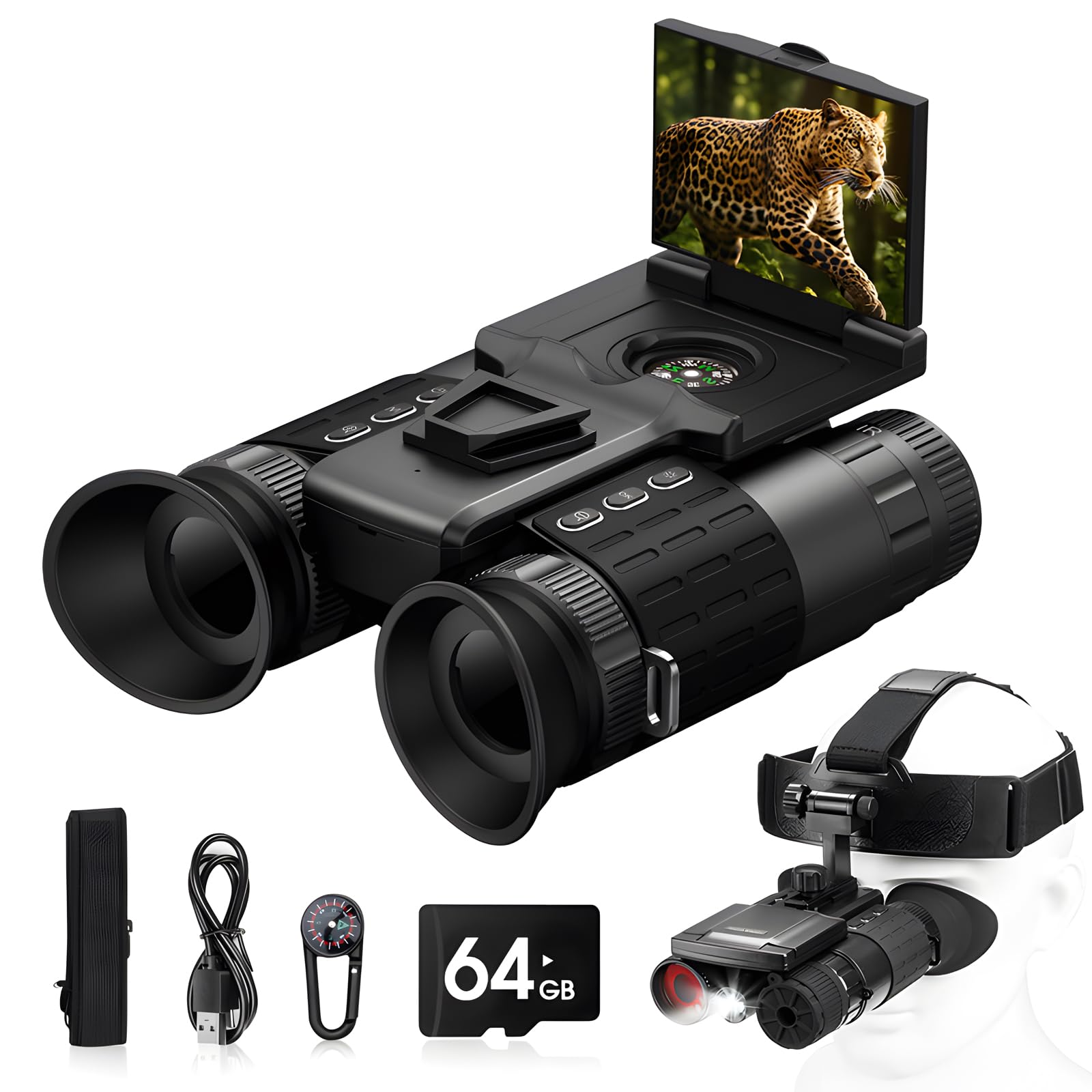 Head Mounted Night Vision Goggles with Screen for Adults 2000FT