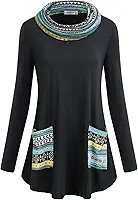Moletons femininos Moqivgi de manga comprida com gola drapeada e bolsos, Multicolored Black, Medium