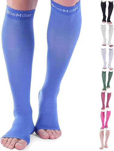 Miniatura 9 de Doc Miller Calcetines de compresión de punta abierta para hombres y mujeres, 15-20 mmHg, recuperación de pantorrillas, grado médico, calcetines