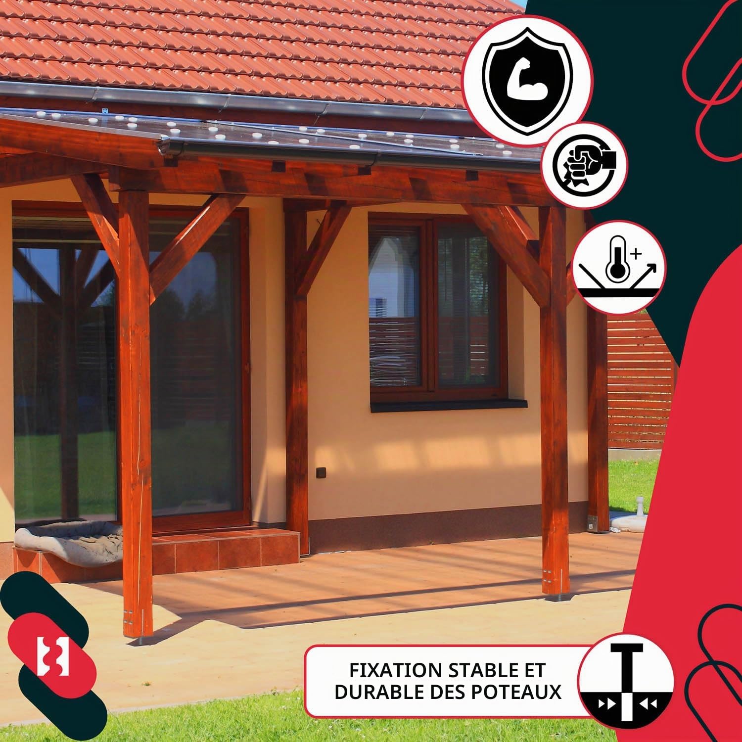 KOTARBAU® Support de poteau en T 130 x 90 x 6 mm à sceller dans le béton avec ancrage béton en acier d'armature, galvanisé à chaud