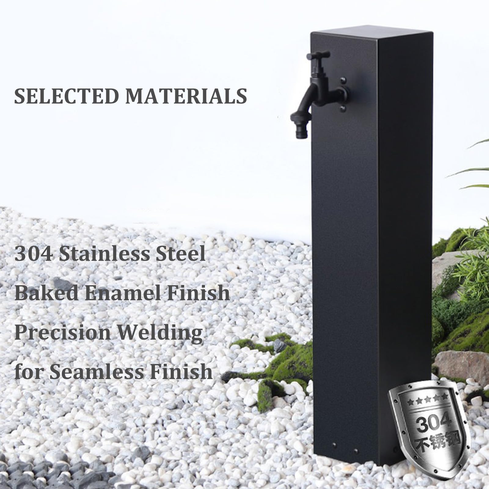 Columna de agua de acero inoxidable para exteriores con grifo, soporte de manguera independiente, grifo vertical de jardín, hidrante exterior anticongelante