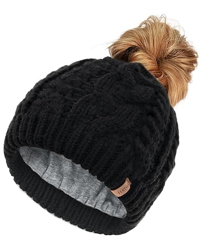 FURTALK Ponytail Beanies for Women Messy Bun Winter Hat with