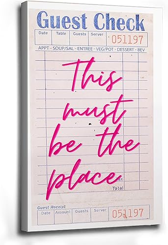 QQLADY Impresión artística de pared retro de moda This must be the place Guest Check Poster Aesthetic Bar Cart Decor Print Preppy Girl Print Funky