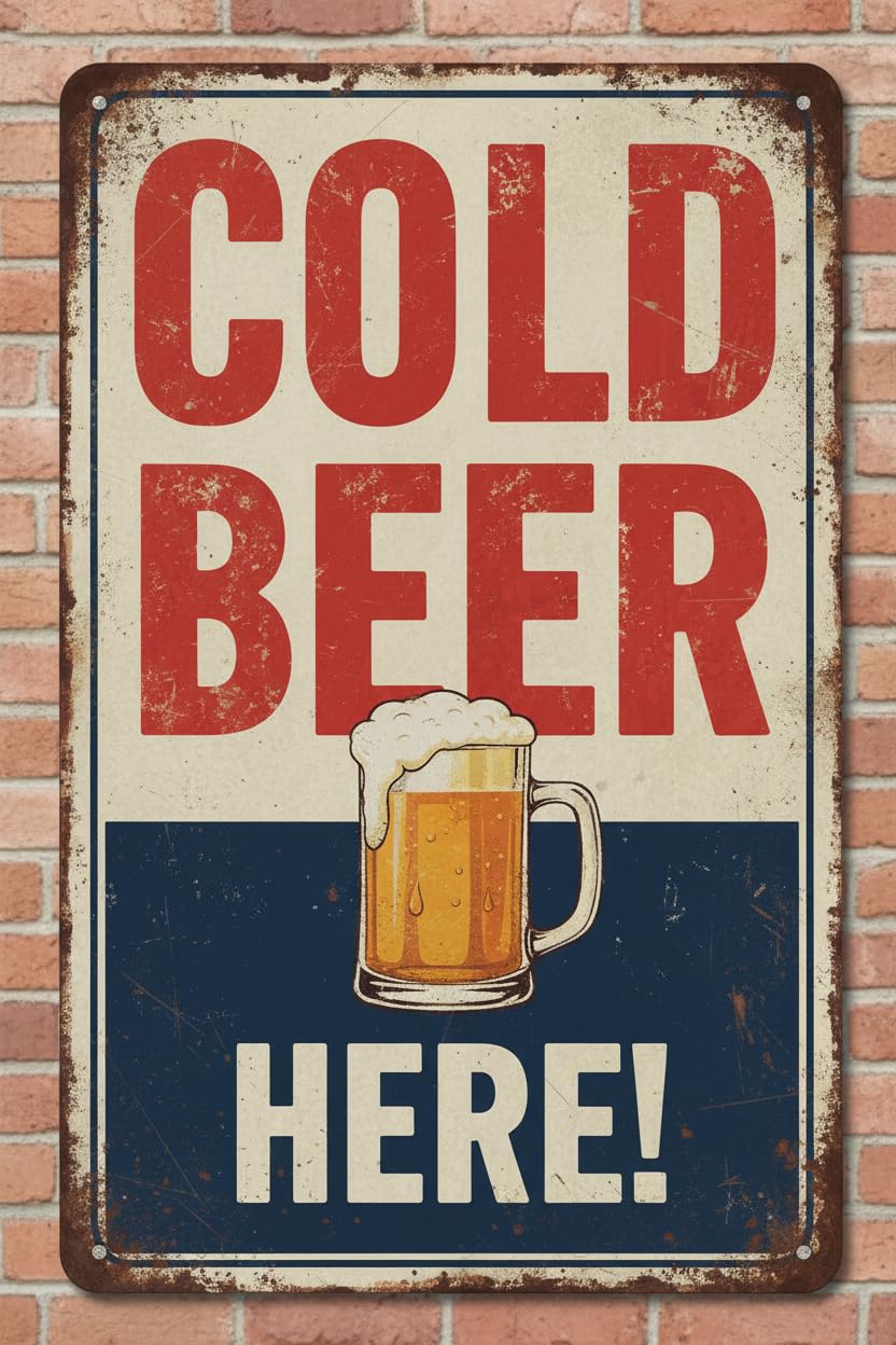 Cold Beer Here Vintage Retro Rustic Metal Tin Sign Pub Wall Deor Art 12x8 Inches Signs Aluminum Plates Printed