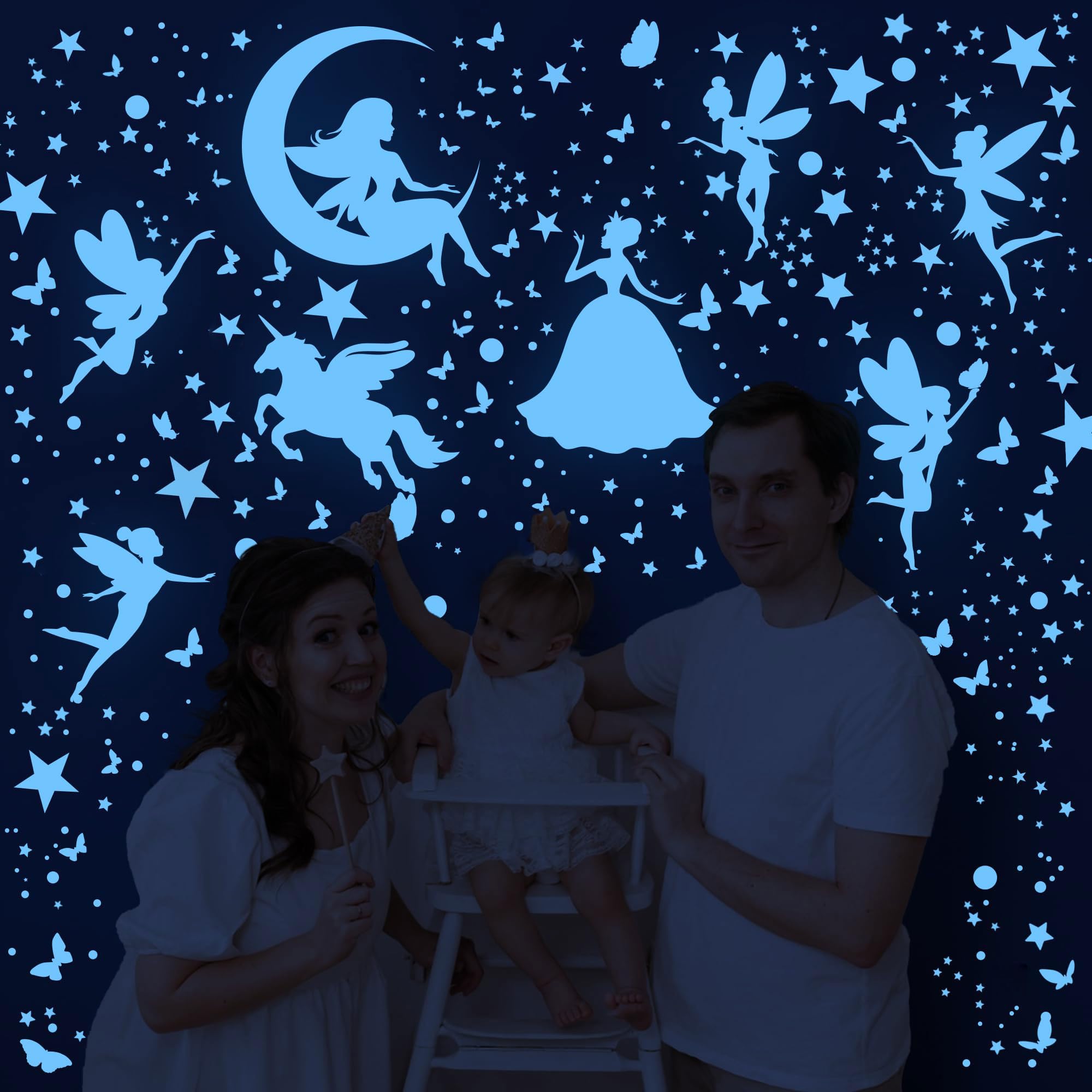 470 Pièces Fée Etoiles Phosphorescentes Plafond Etoile Fluorescente Chambre Enfant Licorne Papillon Points Fluorescente Autocollants Enfants Stickers Muraux Décoration pour Enfants Fille Chambre