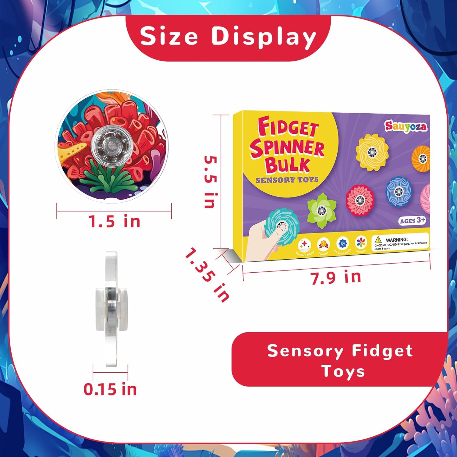 52Pcs Ocean Fidget Spinning, Under The Sea Party Favors for Kids, Bulk Sea Animal Birthday Party Supplies, Beach Themed Goodie Bag Stuffers, Sensory Classroom Rewards Treasure Box Prizes