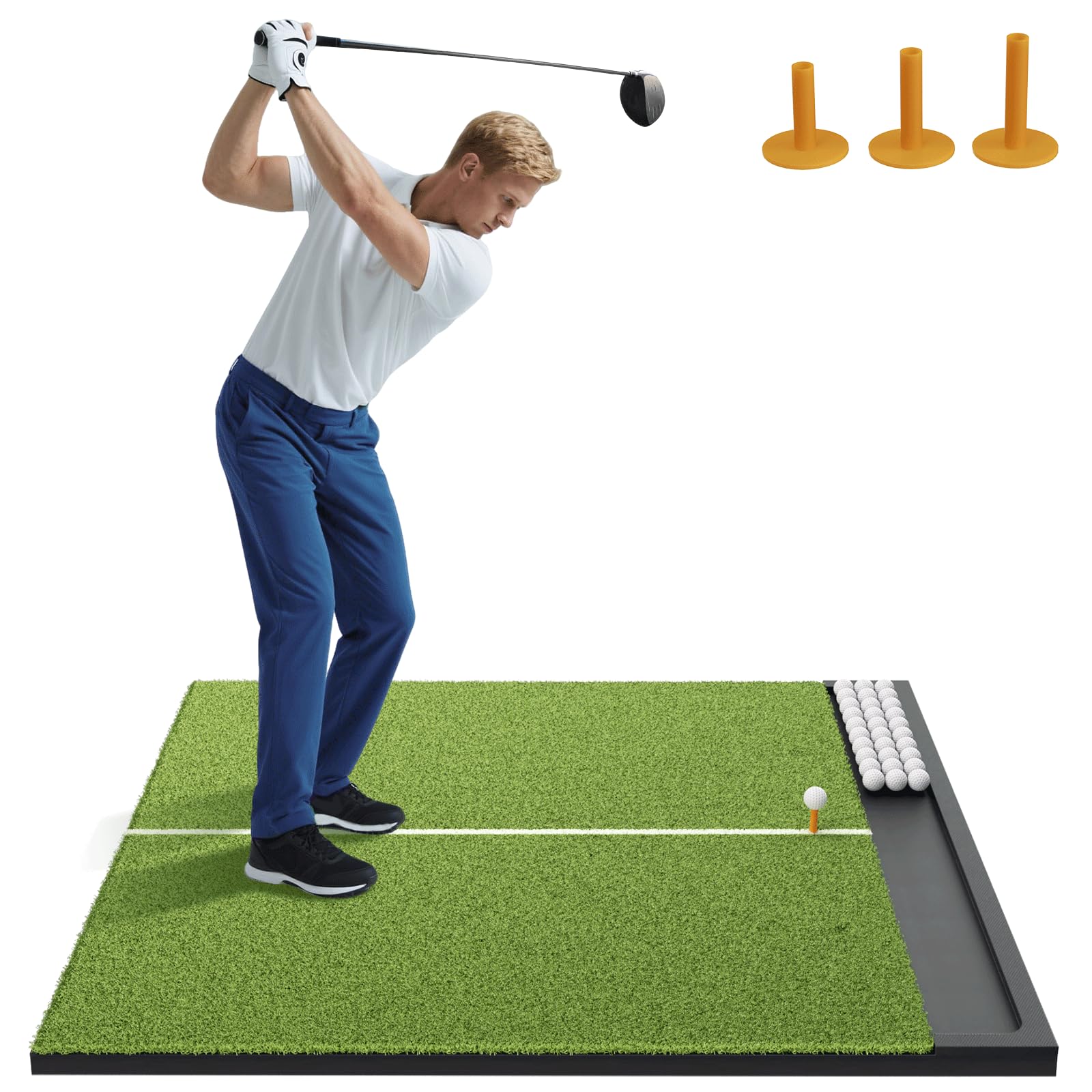 Golf Hitting Mat with Ball Tray 5x4 6x4 ft 26mm 31mm Thick Pro Elite Turf with Swing Path