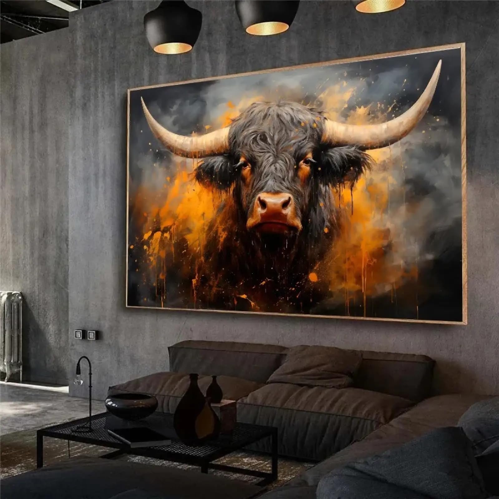 Affiche tête de vache noire style rustique chic pour grand salon