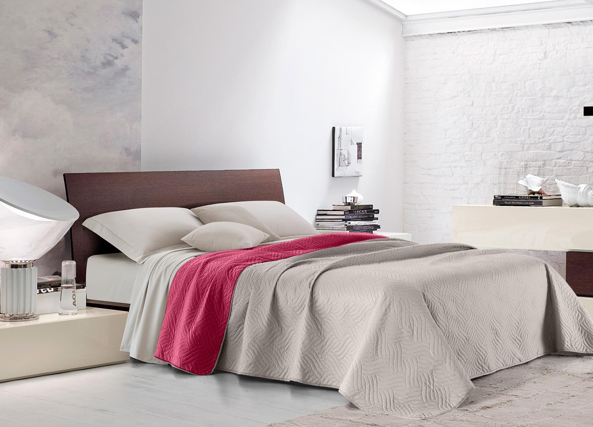 IlGruppone Trapuntino Matrimoniale 250x250 cm Primaverile Estivo, Copriletto Double Face Anticarro e Traspirante, Imbottitura 100 gr/mq - Trapunta Estiva Leggera Bicolore (Matrimoniale, Bordeaux)