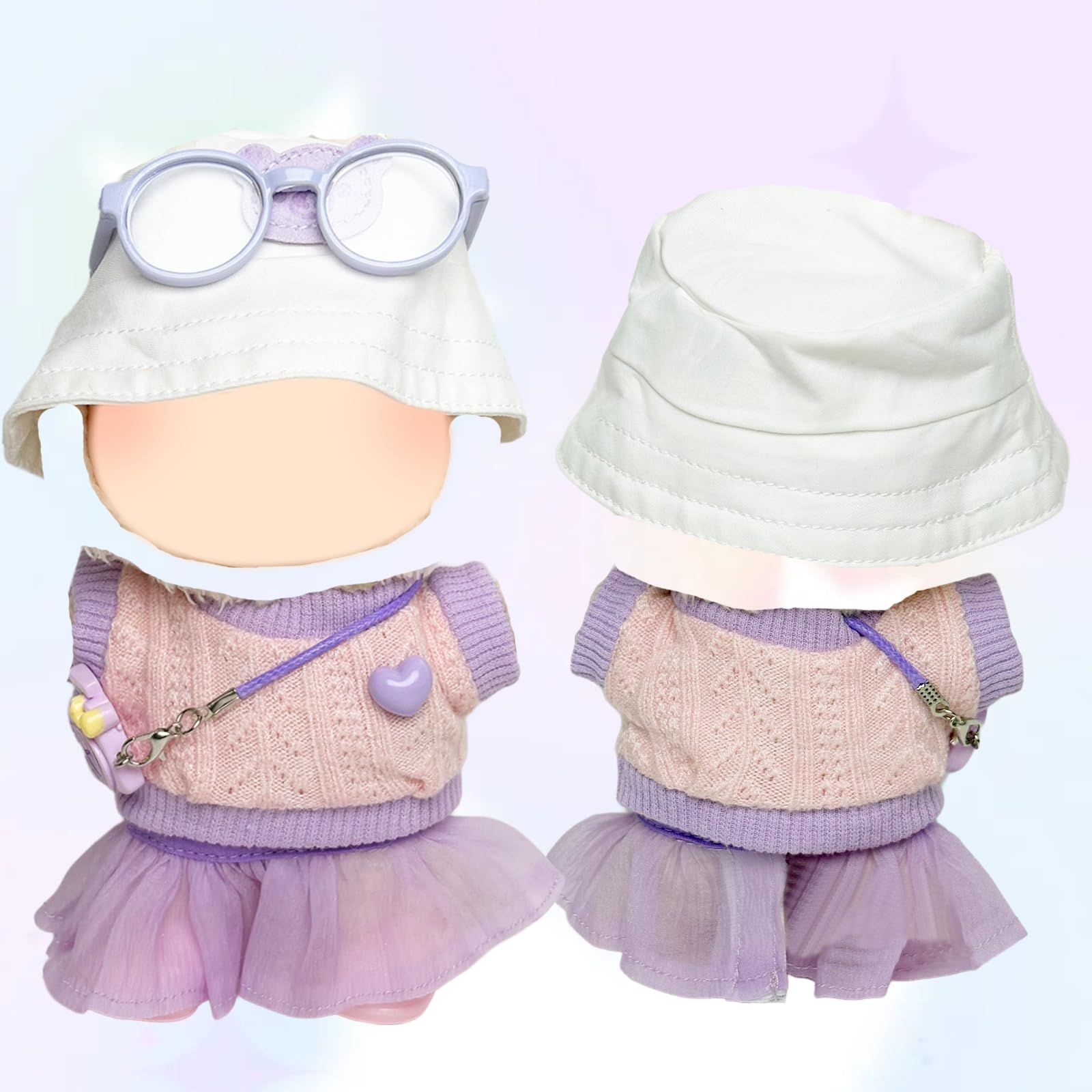 6 Piezas de Ropa para muñecas de 17 cm, Camiseta con tutú de corazón, Sombrero, Gafas, Colgante de cámara, 1 par de Zapatos para la Mini muñeca de Peluche de 17 cm, no incluida en el envío, Lila
