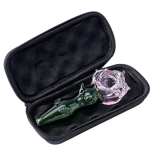 RORA Flower Glaspfeife Pink mit grünen Rauchbong-Löffelpfeifen Tragbare kleine Handpfeife