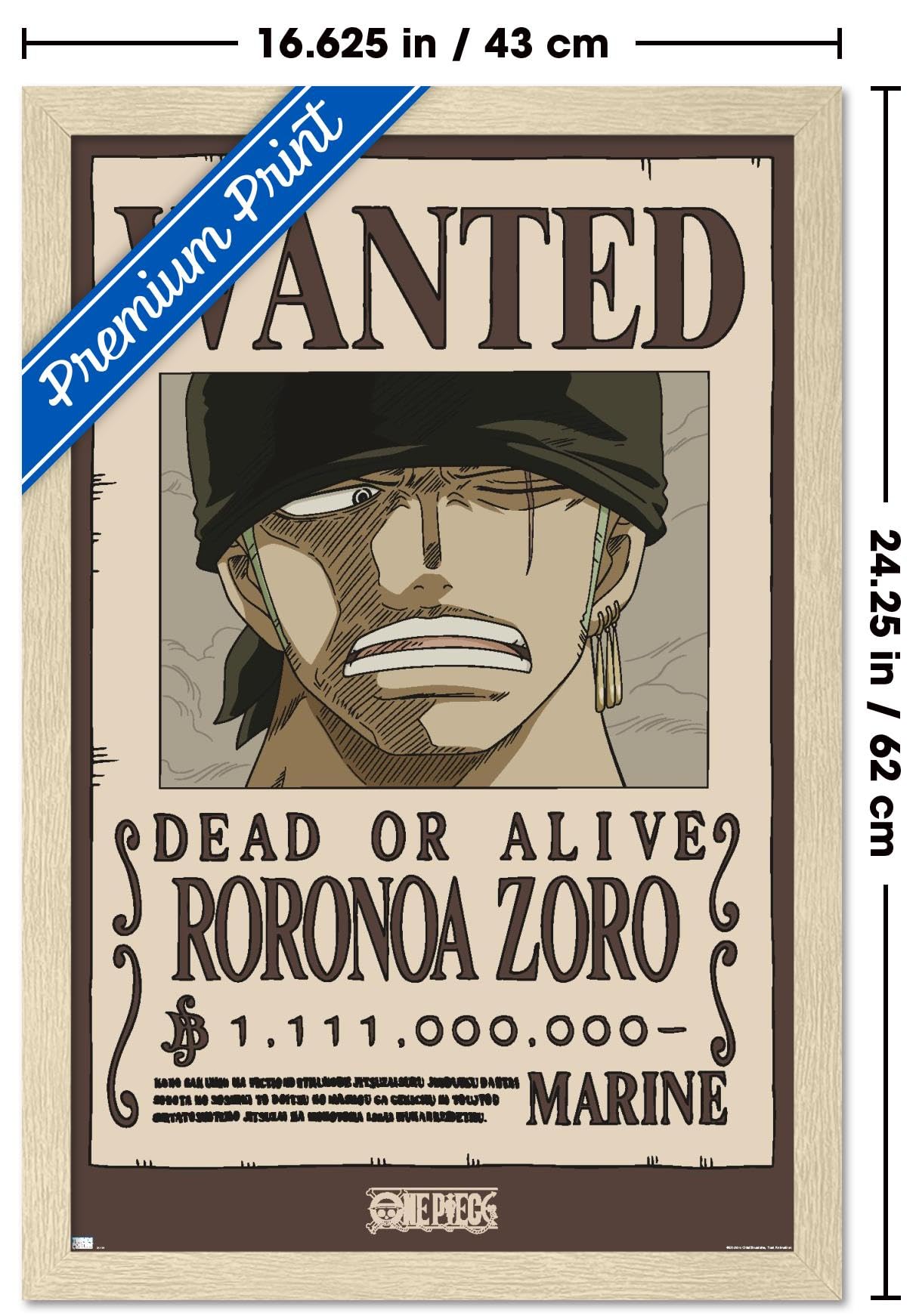 One Piece - Roronoa Zoro Wanted Poster Wall Poster, 22.4L