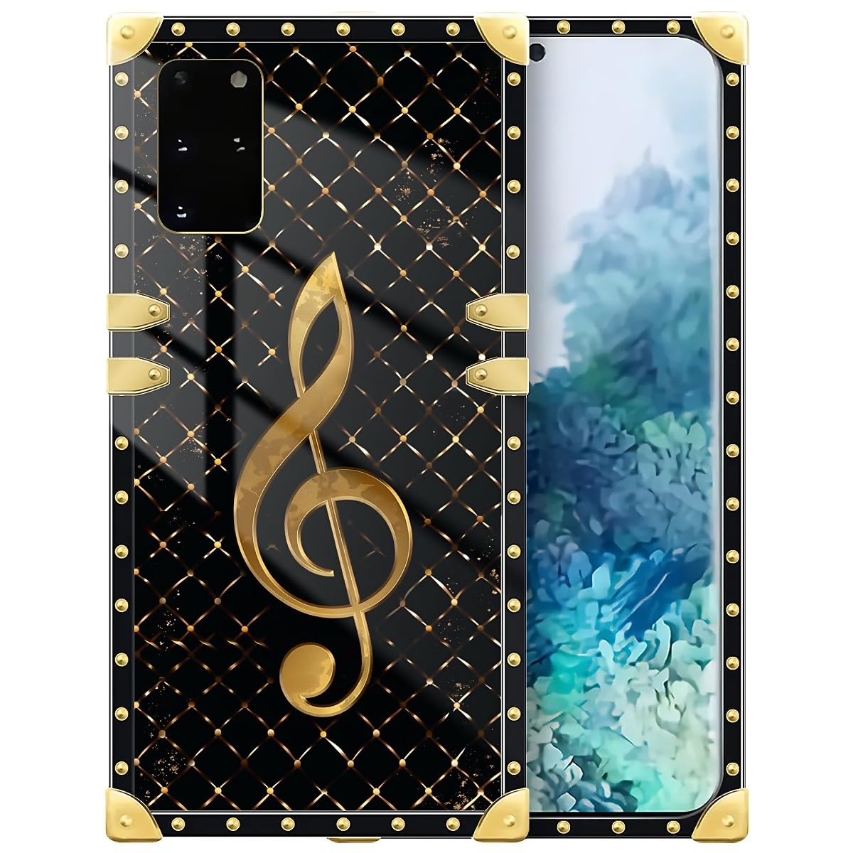 WANKBLC Compatible with Samsung Galaxy S20 Plus Case, Black Leather Background Gold Music Notes Luxury Golden Decoration for Girl Women Soft TPU