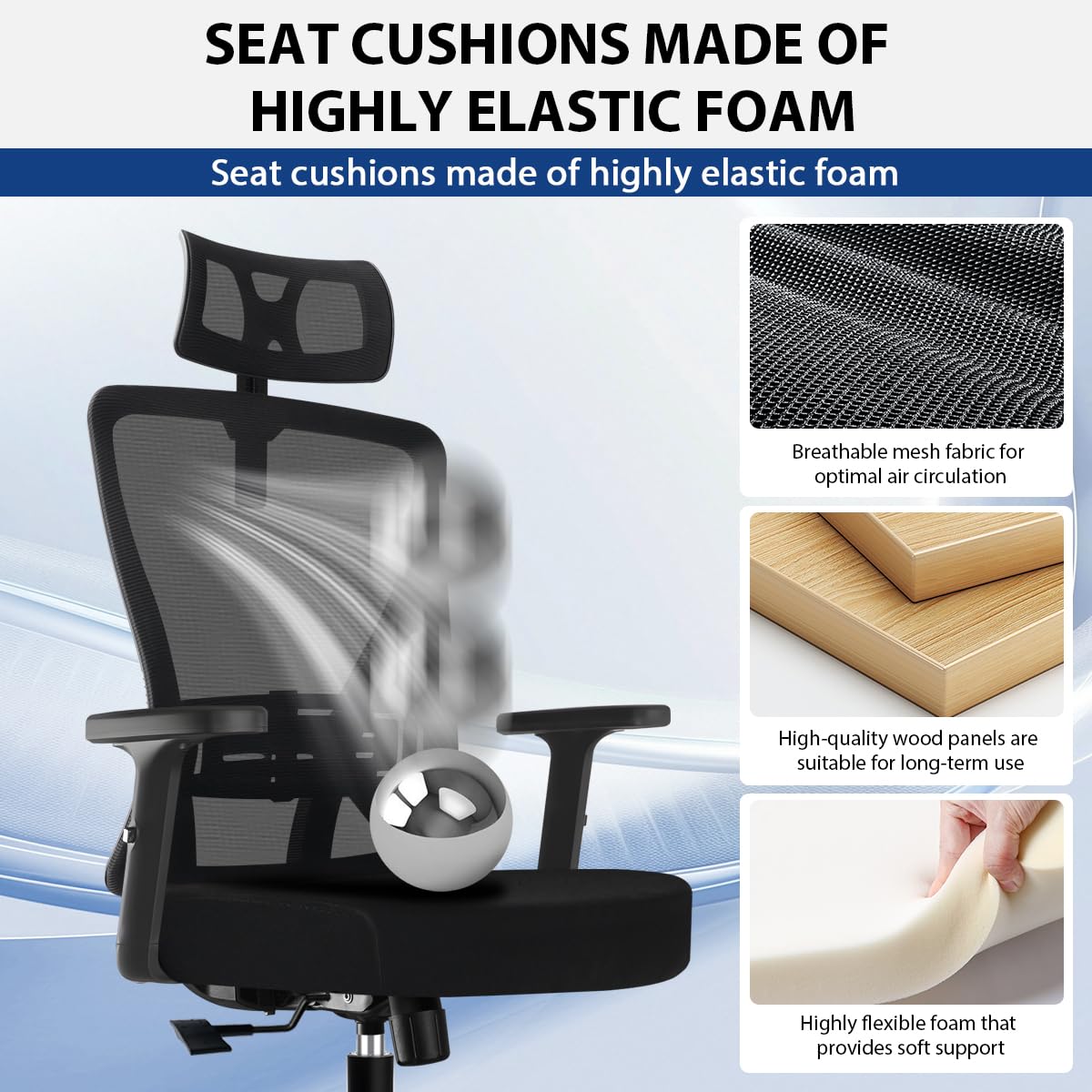 Durrafy Chaise de Bureau Ergonomique, Appui-Tête & Support Lombaire Réglables, Accoudoirs Rabattables, Maille Respirante, 130° Inclinaison（Ne Peut Pas être verrouillé）, 150kg Charge. (Noir)