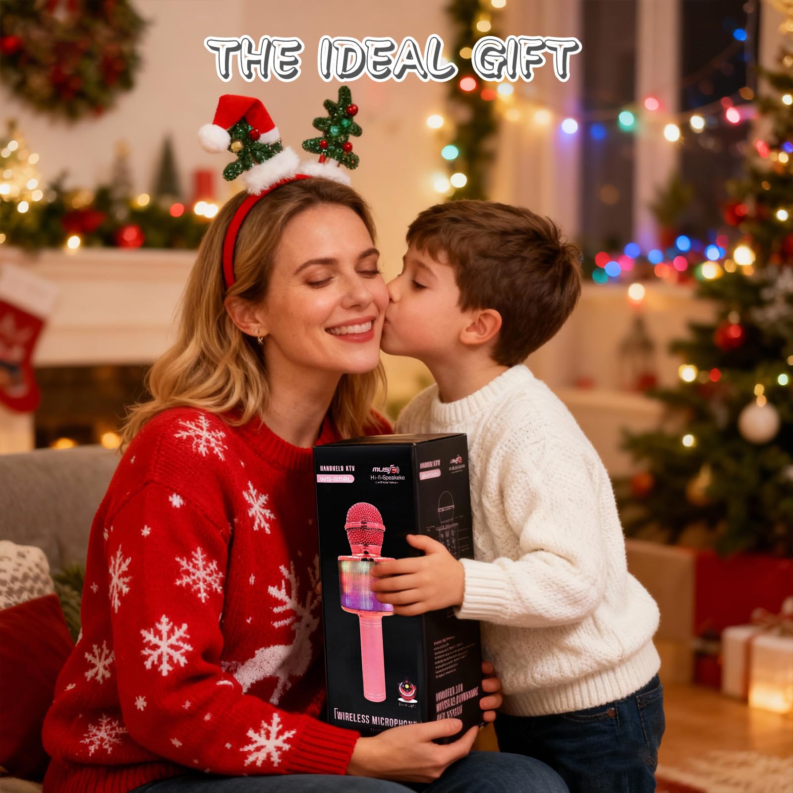 Microphone Karaoké sans Fil Bluetooth avec Lumière LED Multi Couleur, Microphone Karaoke pour Enfants/Adultes Chanter Club Noël Anniversaire Soiree Famille Youtube Live, Idée Cadeau (Noir)