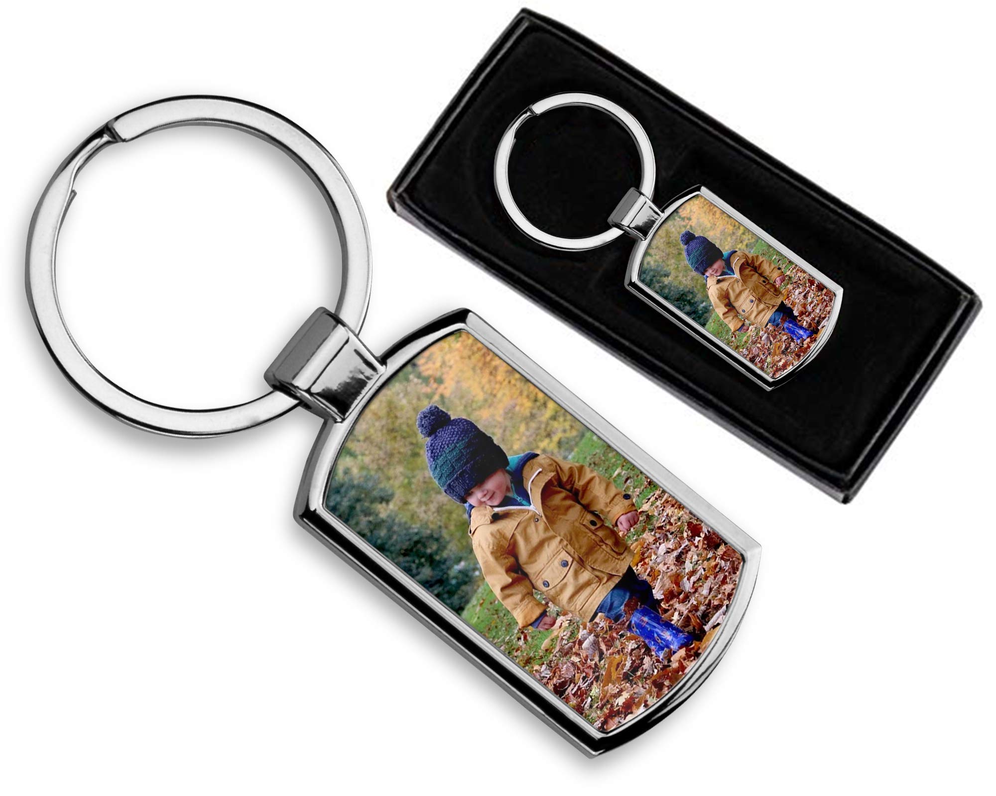 Endless Prints Silver Personalised Photo Keyring Custom Keyring Oblong Custom Personalised Christmas Birthday Mother Father Day Gift Image Logo Gift With Gift Box