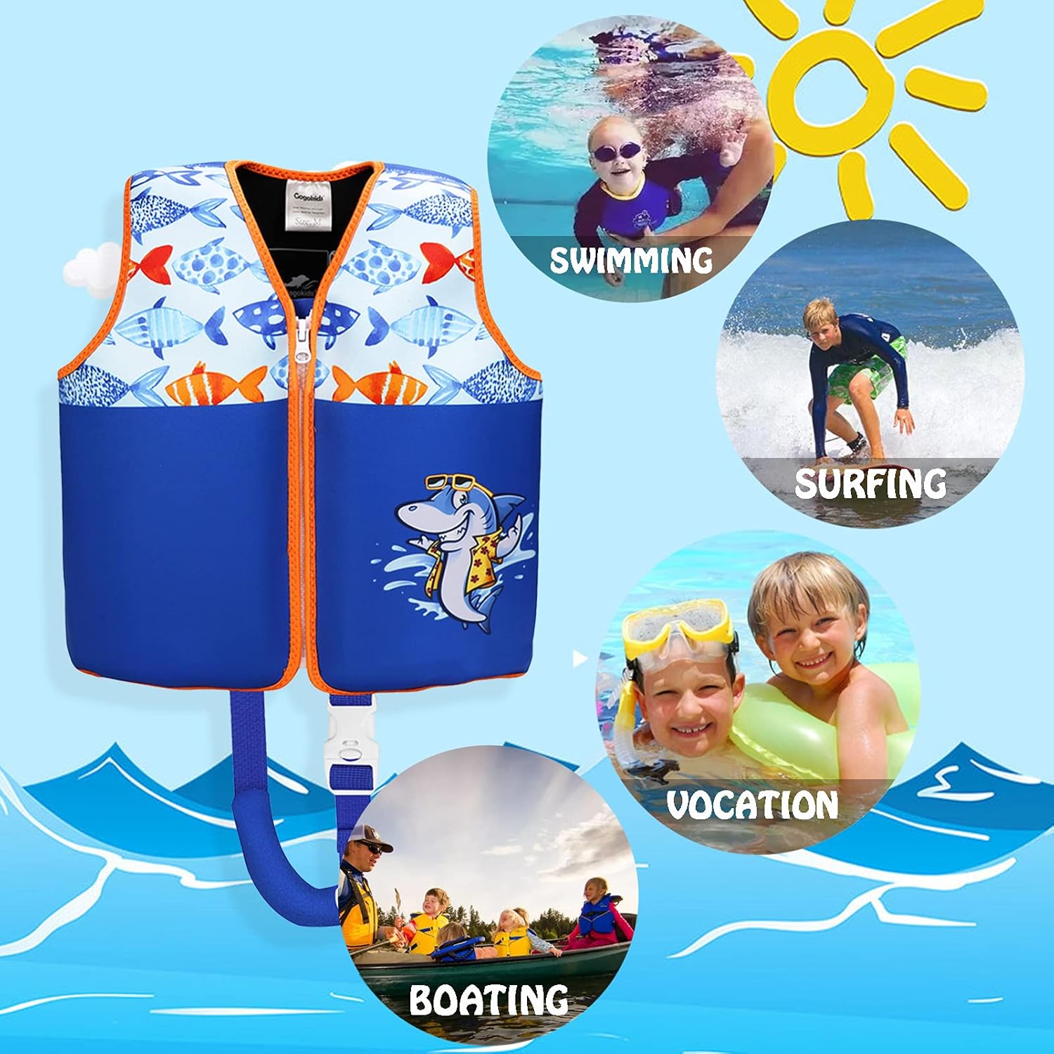 Swim Vest for Kids- Buoyancy Toodle Swimming Jacket for Boys and Girls, Premium Neoprene Baby Swim Vest Infant Swim Jacket for Age 2-6 Years/ 22-50lbs : Sports & Outdoors