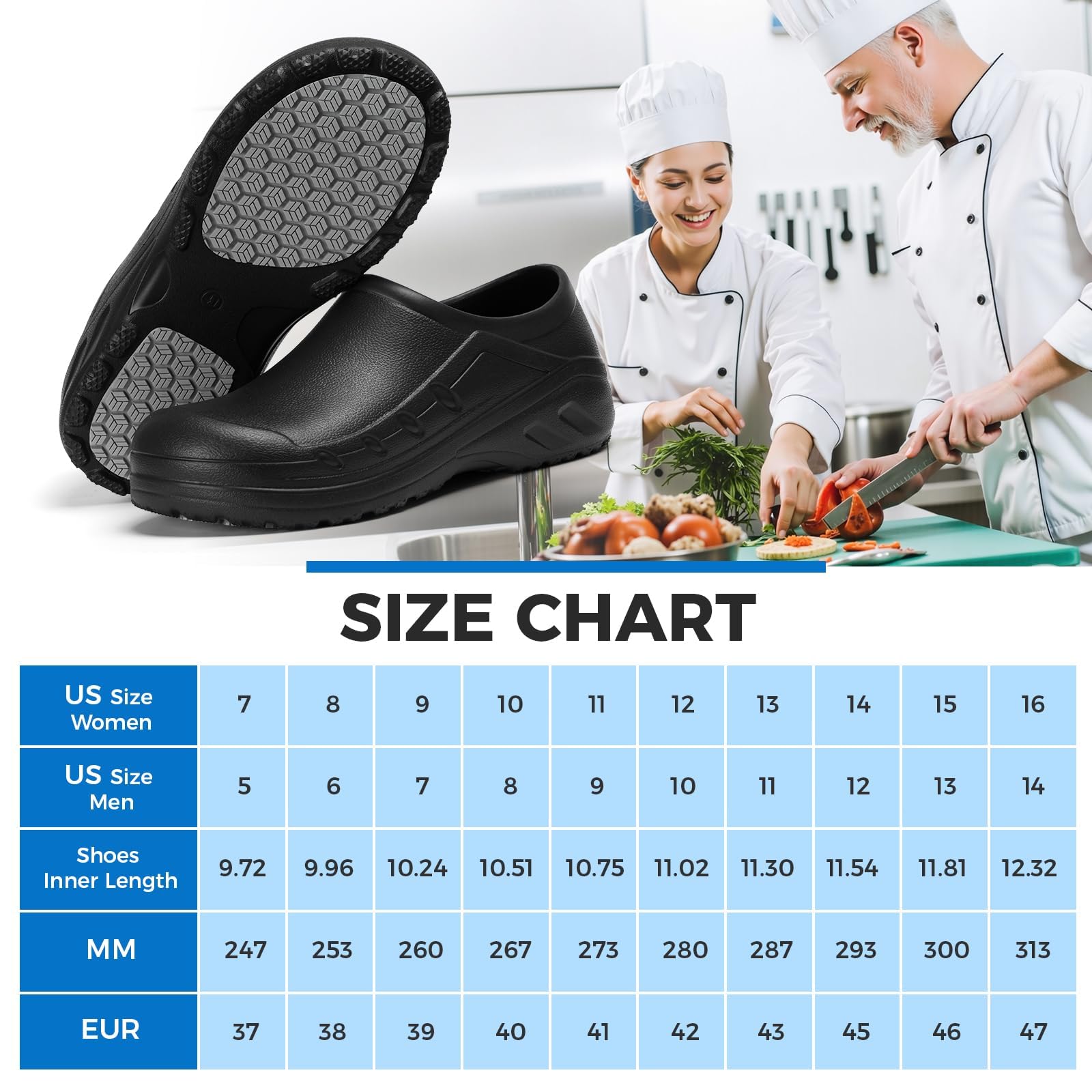 Ulogu Waterproof Non Slip Chef Clogs for Men Women Slip Resistant Work Shoes for Nurses Chefs Kitchen Restaurant & Food Service — view 7