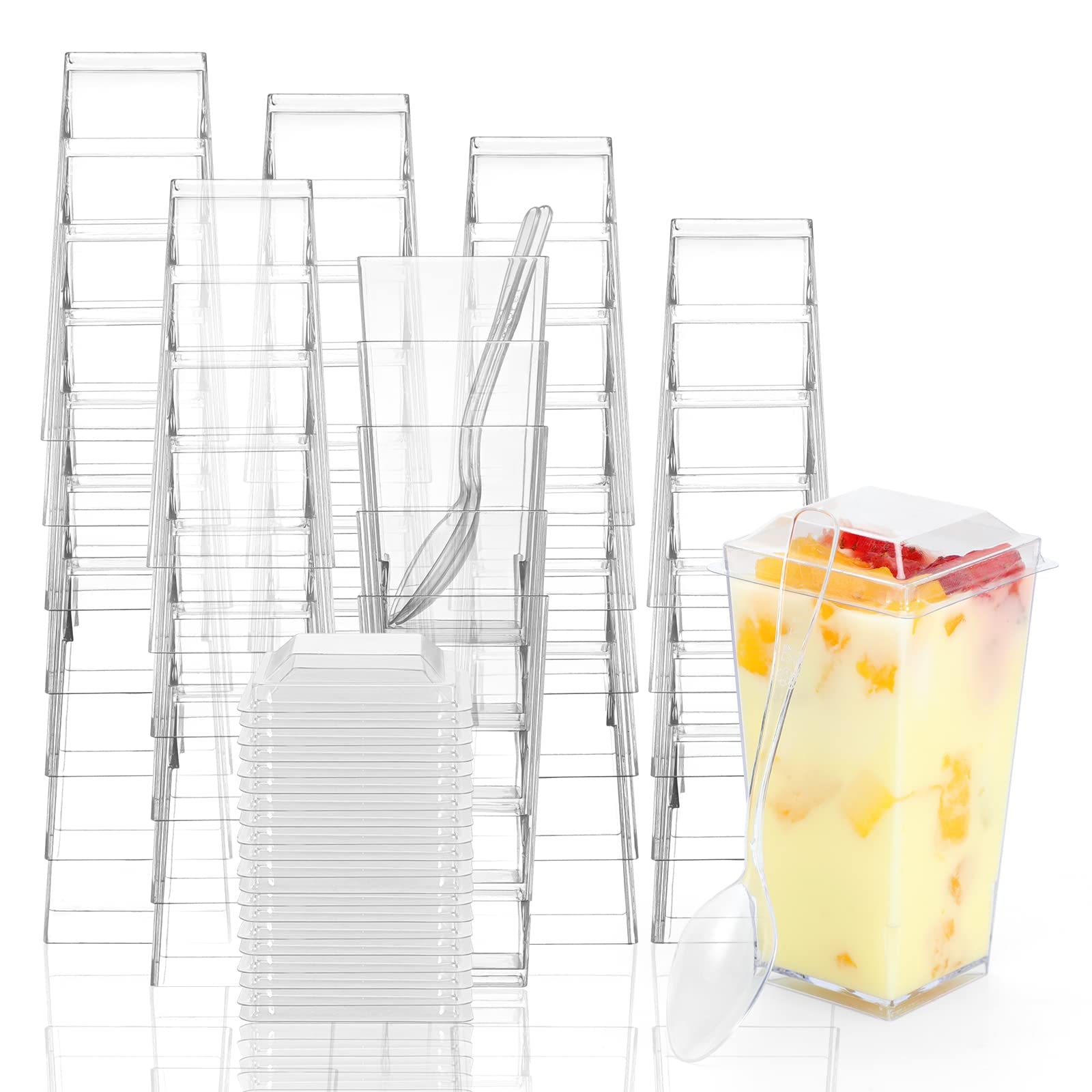 Sponsored Ad – MAKINGTEC Square Mini Dessert Cups With Lids and Spoons - 50 Pack 3 oz Clear Shooter Cups for Parfait, Appetizers, Pudding - Small Plastic Party Cups