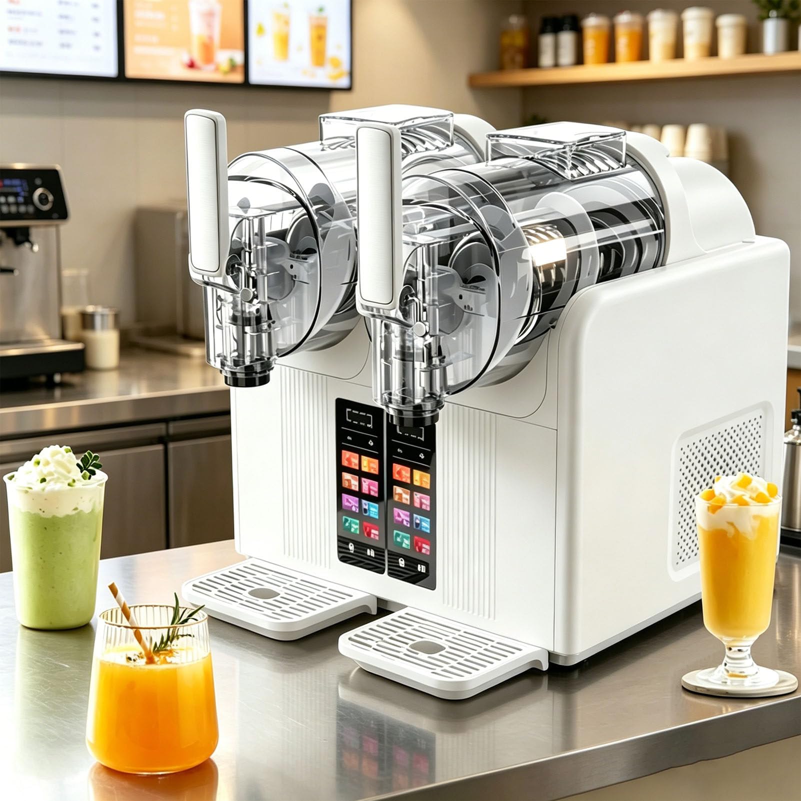 Pfps Commercial Slushy Machine, Dual 2L Tanks, 430W Fast Cool, Auto Clean, Frozen-Drink Dispenser for Smoothies Milkshakes Frappes White