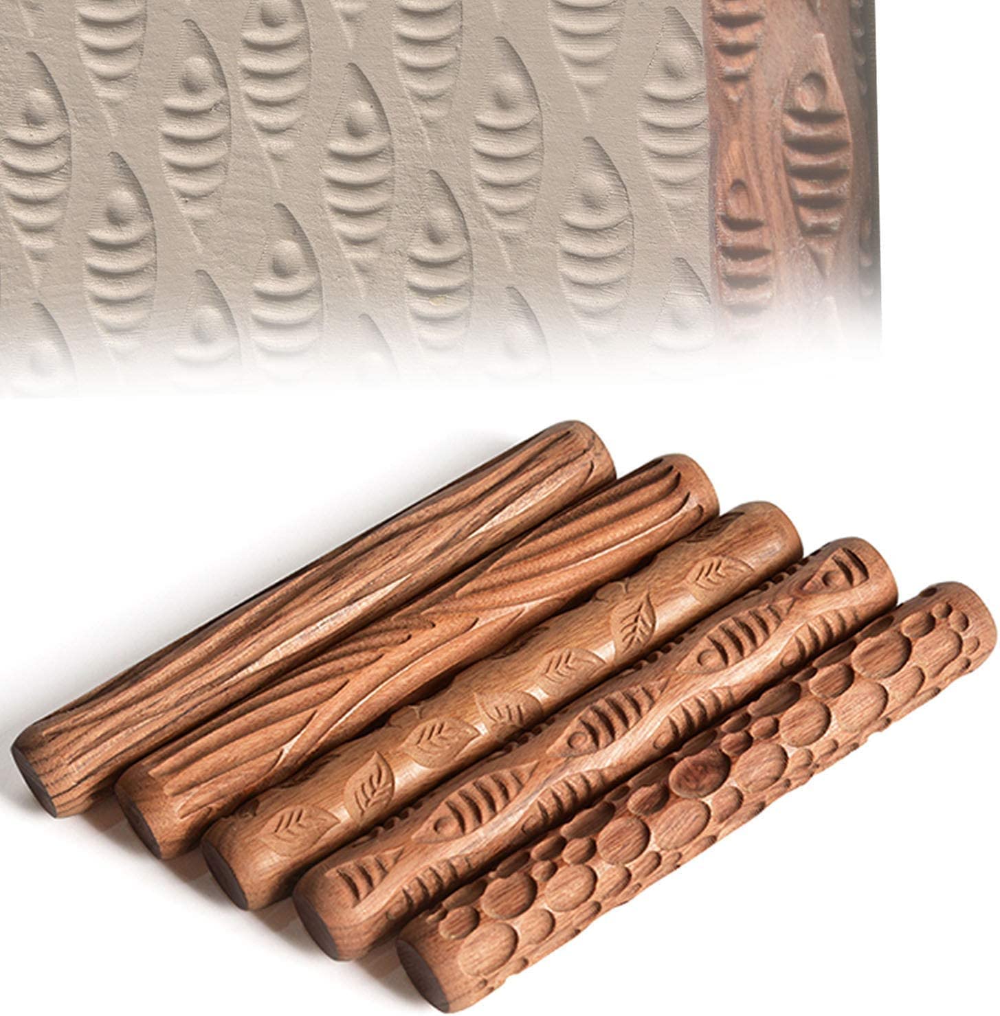Outils de poterie pour atelier maison : 5 rouleaux texture en bois spécial loisirs créatifs