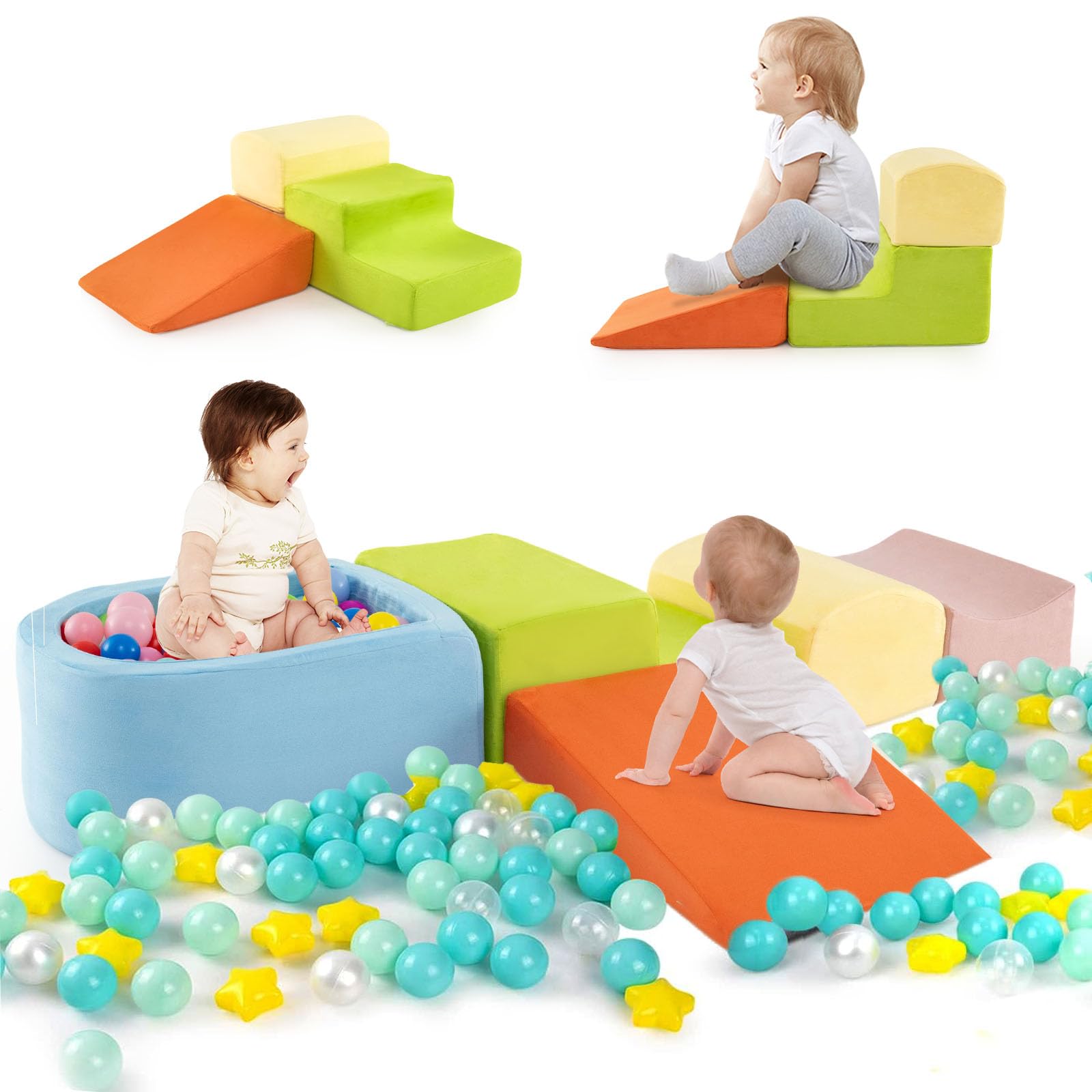 Parcours De Motricité Bébé En Mousse 10 Pièces - Toboggan, Escalier, Arches (couleur Verte)