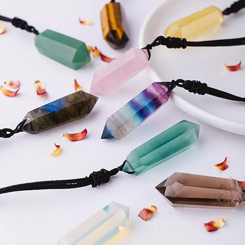 Miniatura 6 de Apengshi Collar de cuarzo de cristal curativo natural de doble punta, collar de cuarzo de cristal natural, 6 chakras facetados, varita de cristal,